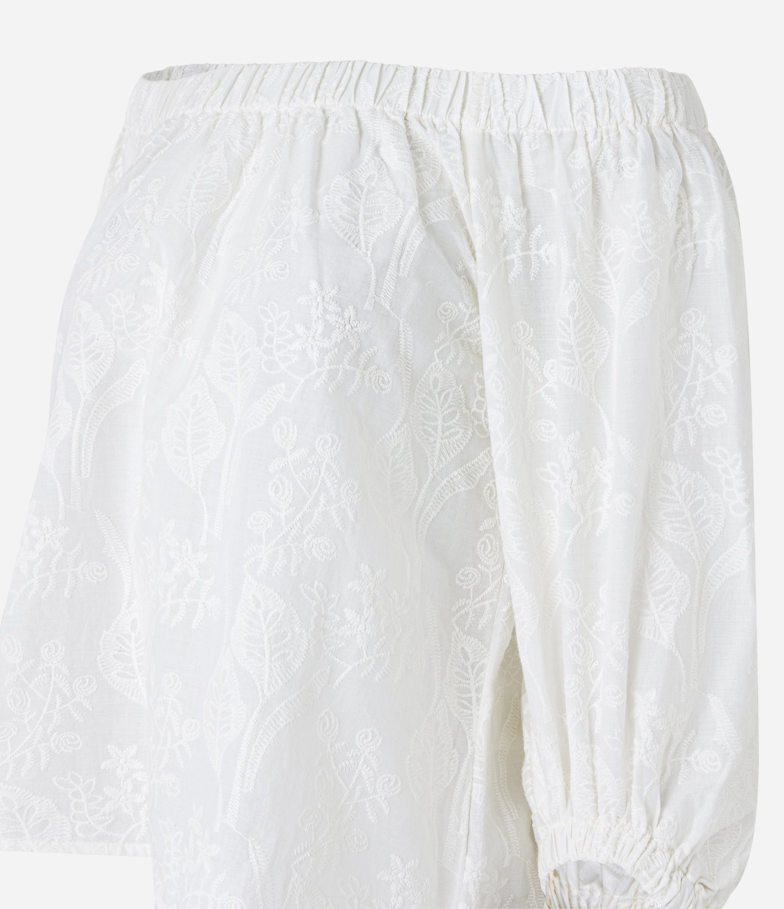 Blusa Ombro a Ombro em Tricoline com Flores Bordadas Branco 6