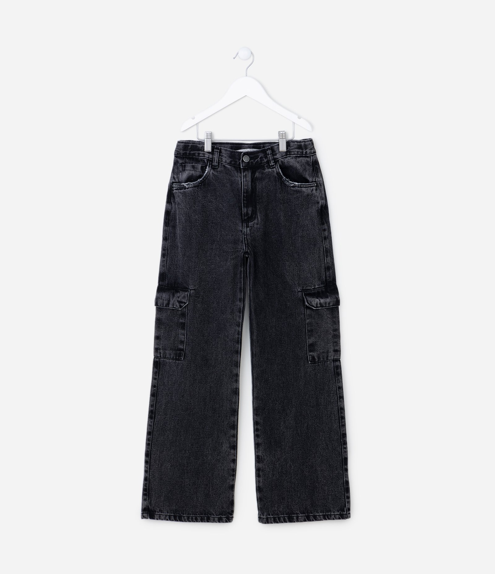 Calça Cargo Infantil em Sarja com Bolso Lateral - Tam 5 a 14 Anos Preto 3