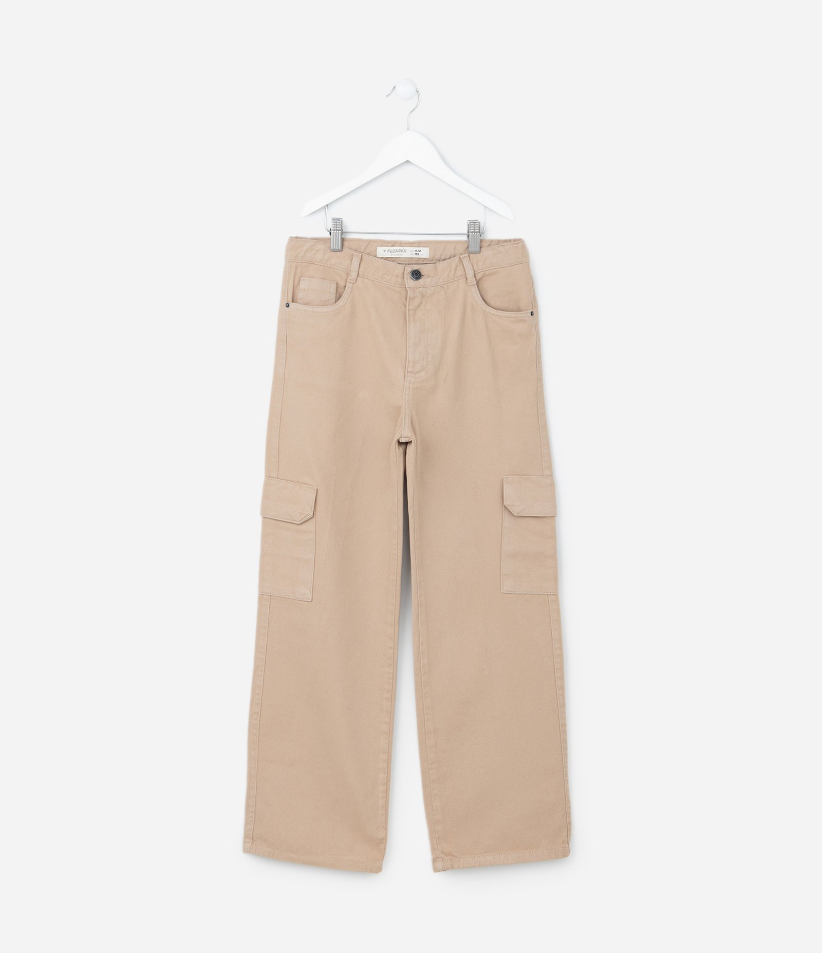 Calça Infantil em Jeans com Bolsos Cargo - Tam 5 A 14 Anos Bege 2