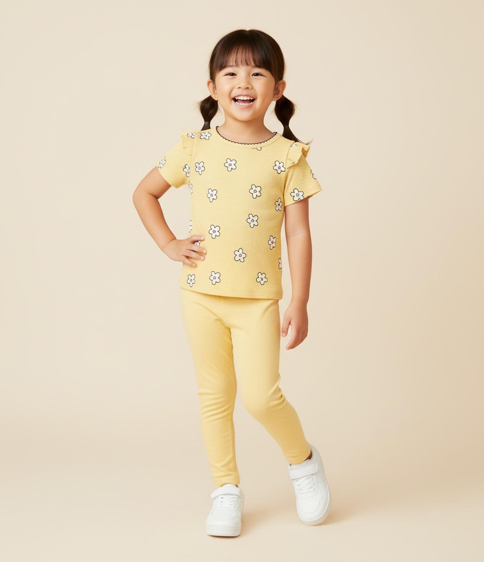 Calça Legging Infantil em Cotton com Brilhinhos - Tam 1 A 5 Anos Amarelo 1