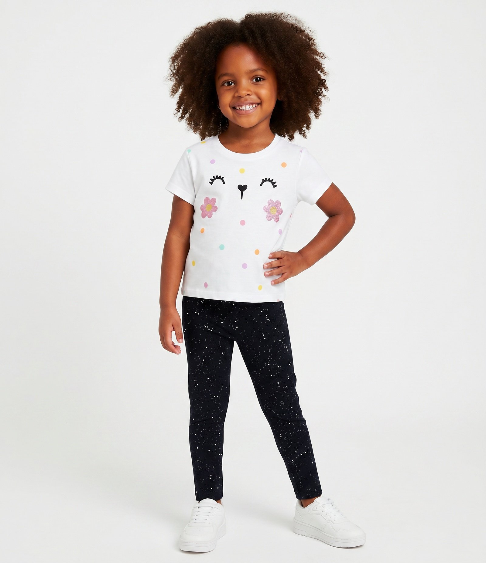 Calça Legging Infantil em Cotton com Brilhinhos - Tam 1 A 5 Anos Preto 1