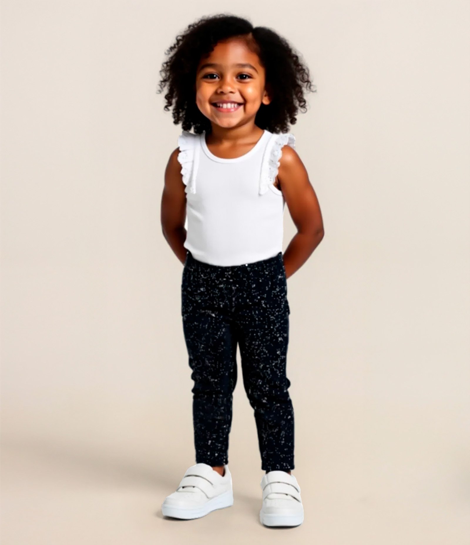 Calça Legging Infantil em Cotton com Brilhinhos - Tam 1 A 5 Anos Preto 1