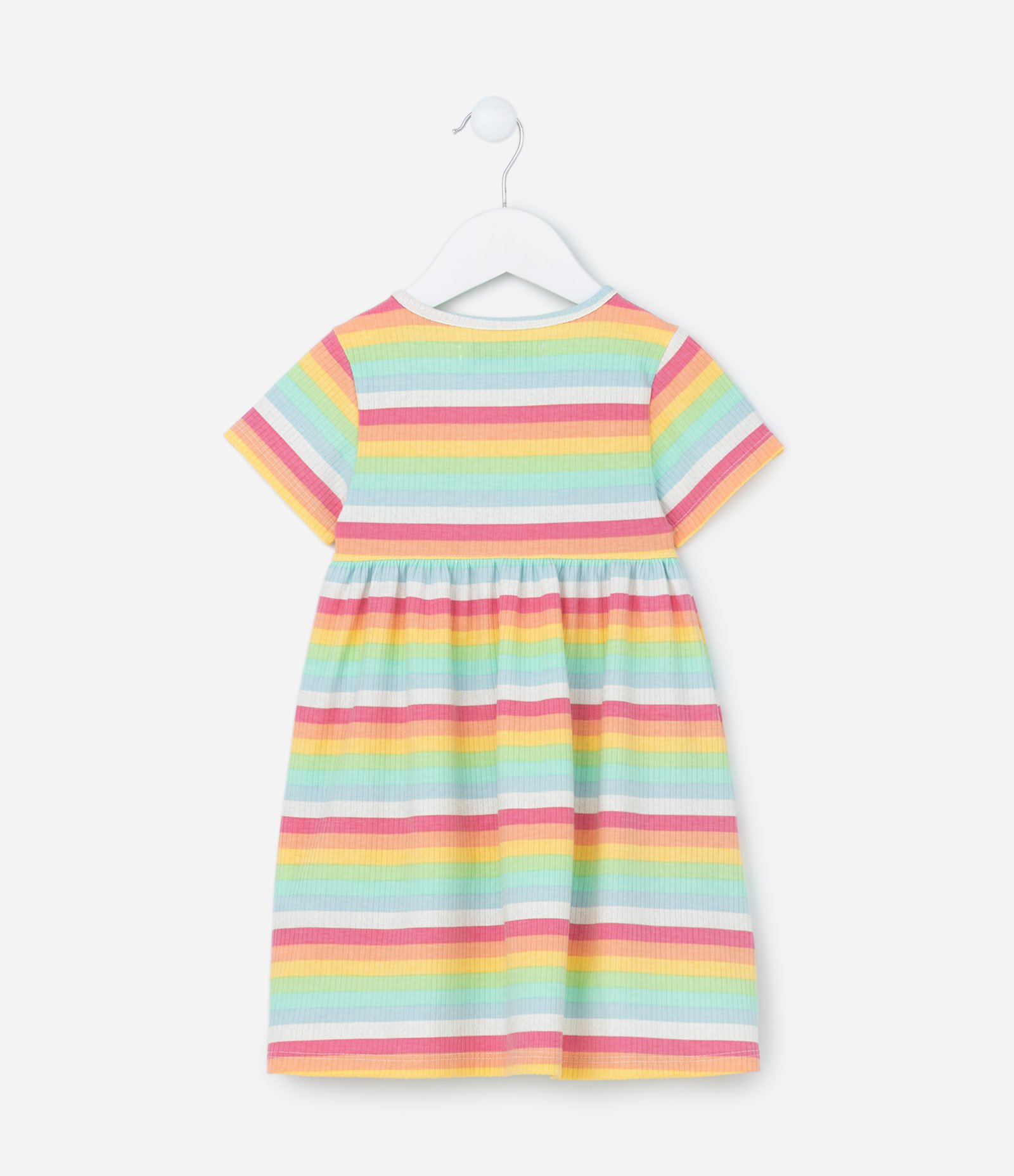 Vestido Infantil Canelado com Estampa de Listras - Tam 1 a 5 Anos Multicores 2