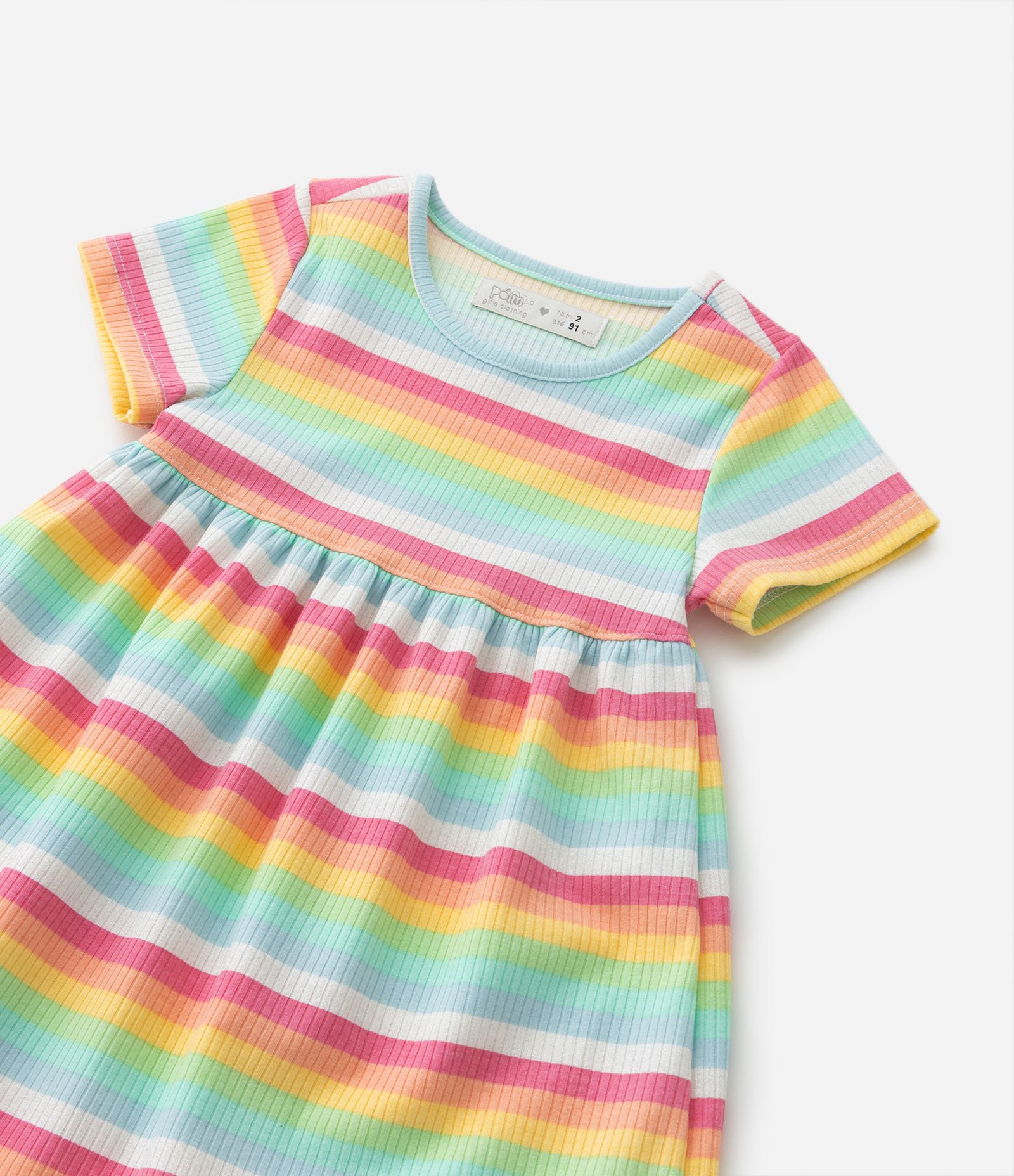 Vestido Infantil Canelado com Estampa de Listras - Tam 1 a 5 Anos Multicores 5