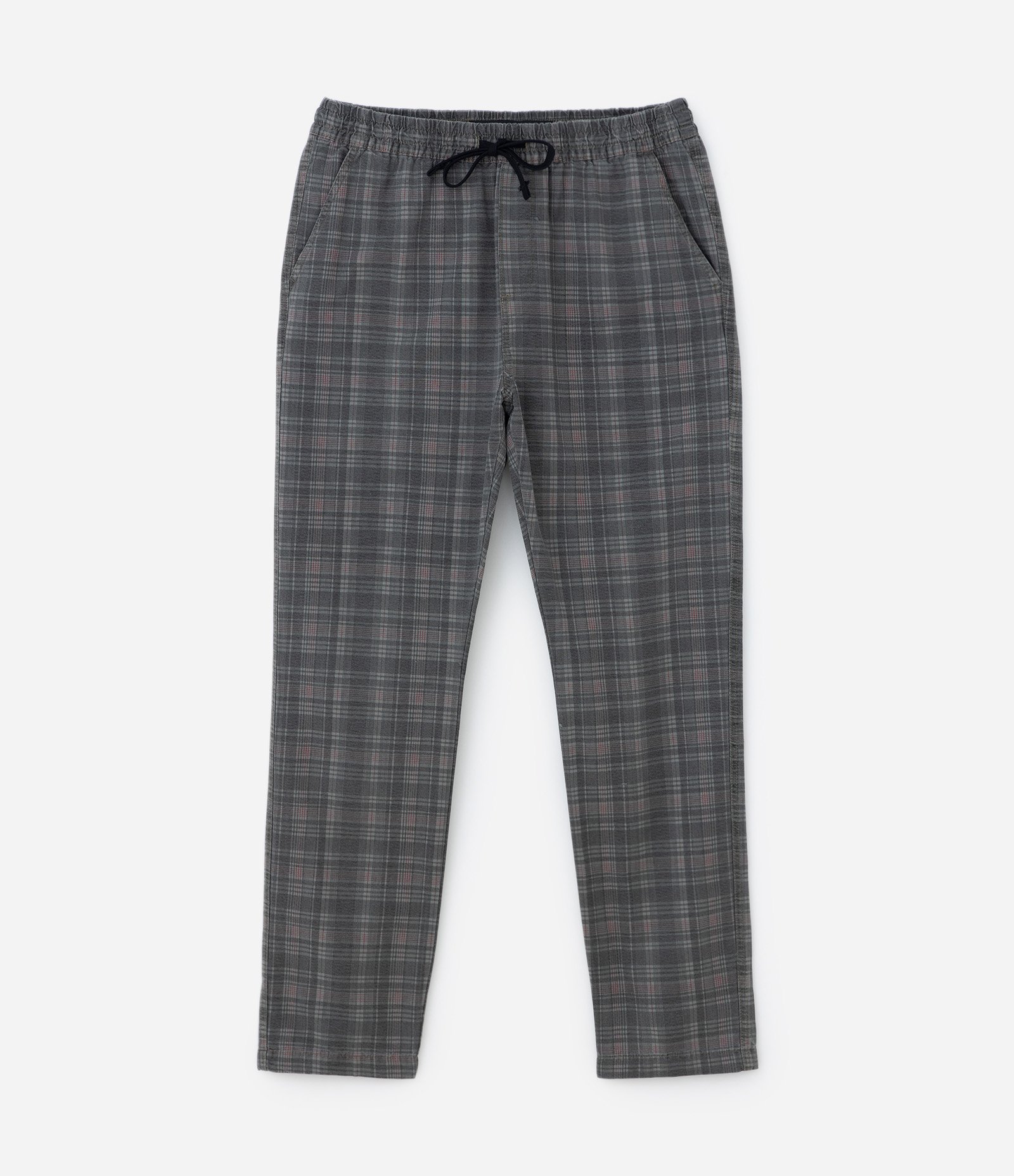 Calça Cargo em Sarja com Estampa Xadrez e Amarração na Cintura Cinza 5