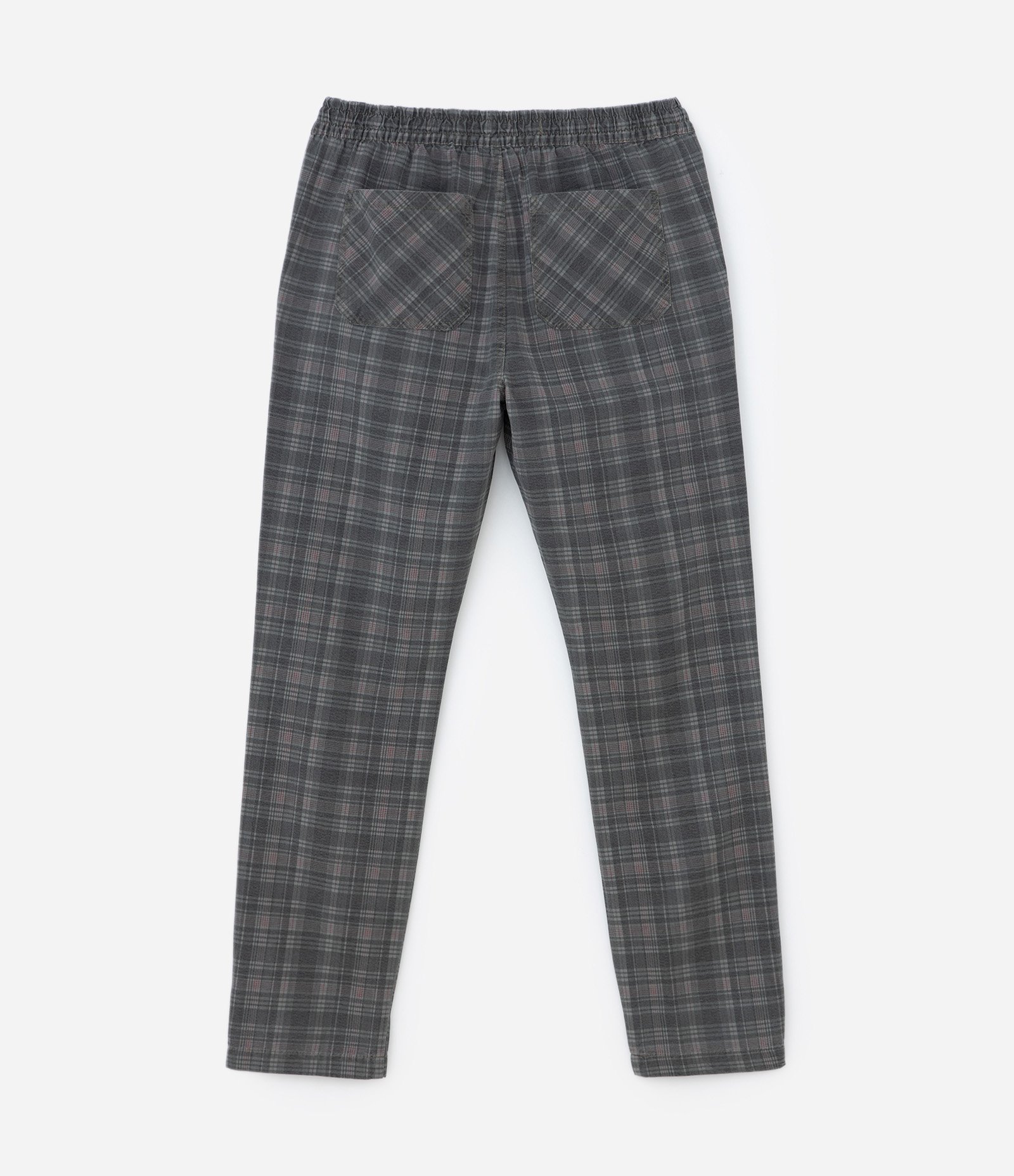 Calça Cargo em Sarja com Estampa Xadrez e Amarração na Cintura Cinza 6