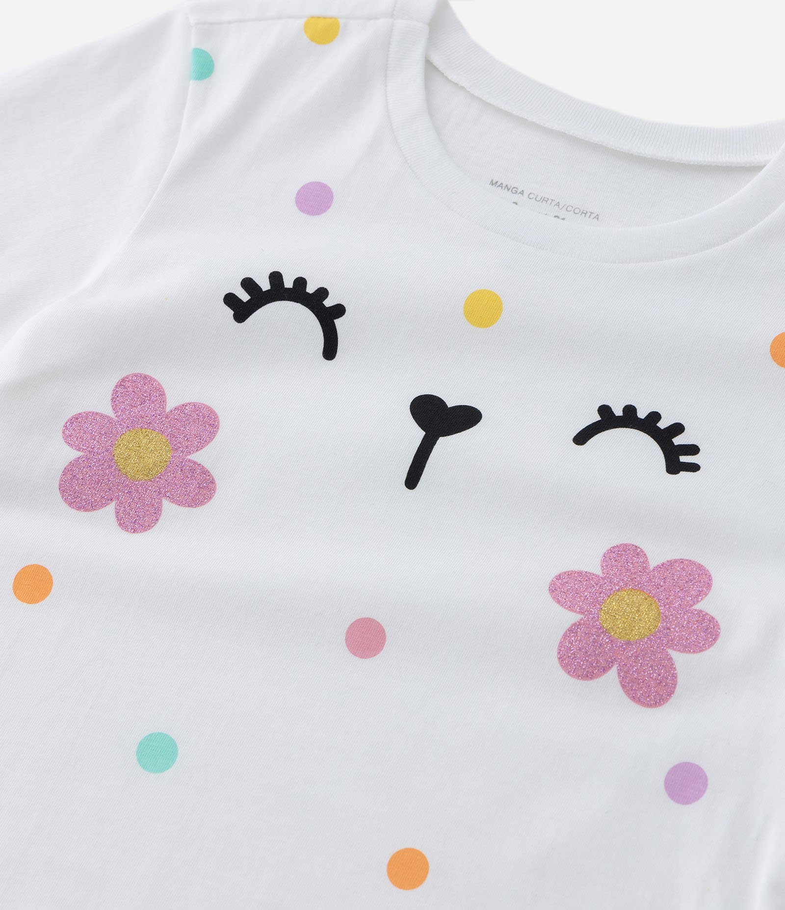 Blusa Infantil em Algodão com Estampa Carinha e Florzinhas - Tam 1 a 5 Anos Branco Neve 4