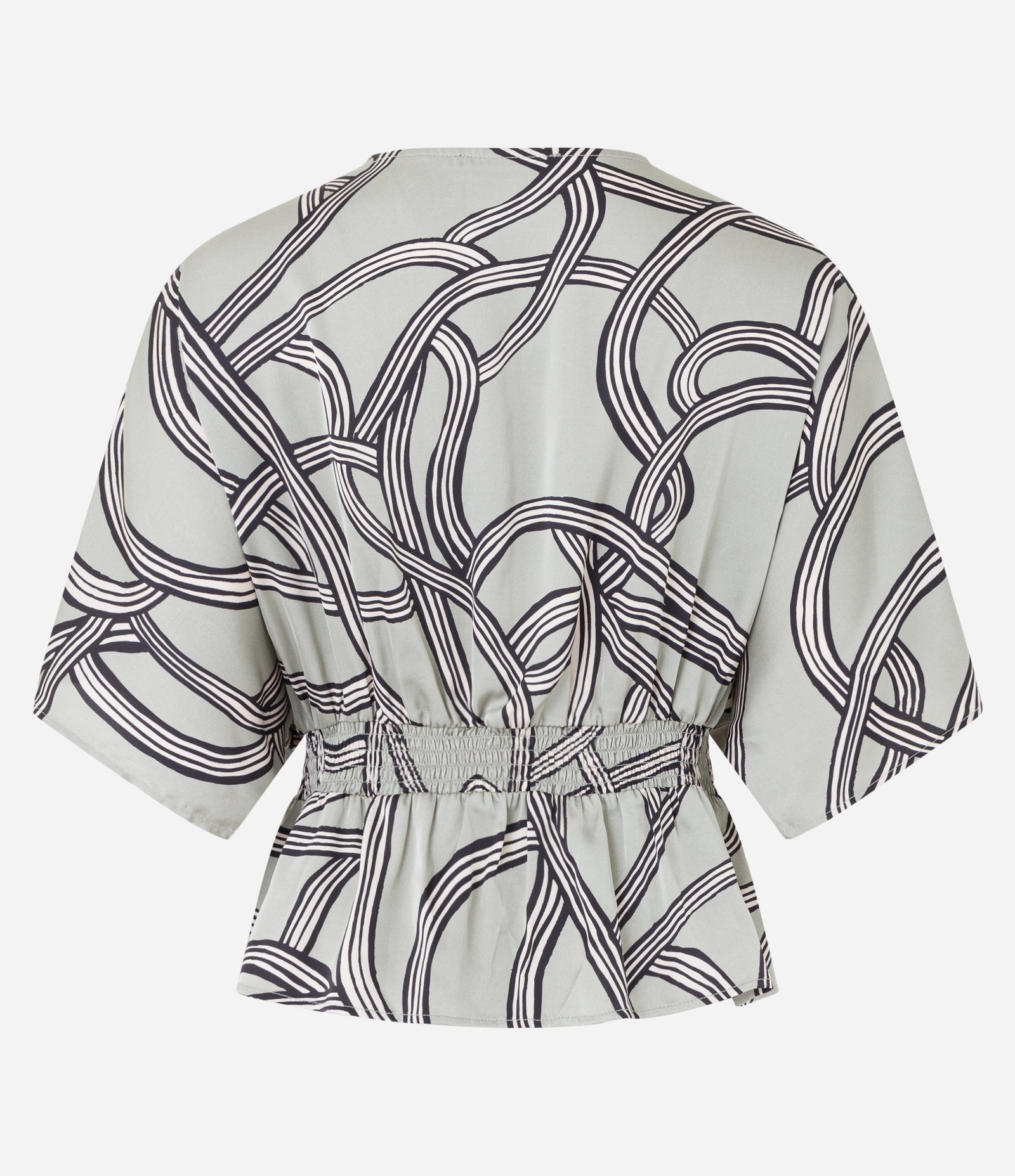 Blusa em Tecido Acetinado com Transpasse Frontal e Estampa Abstrata Cinza 6
