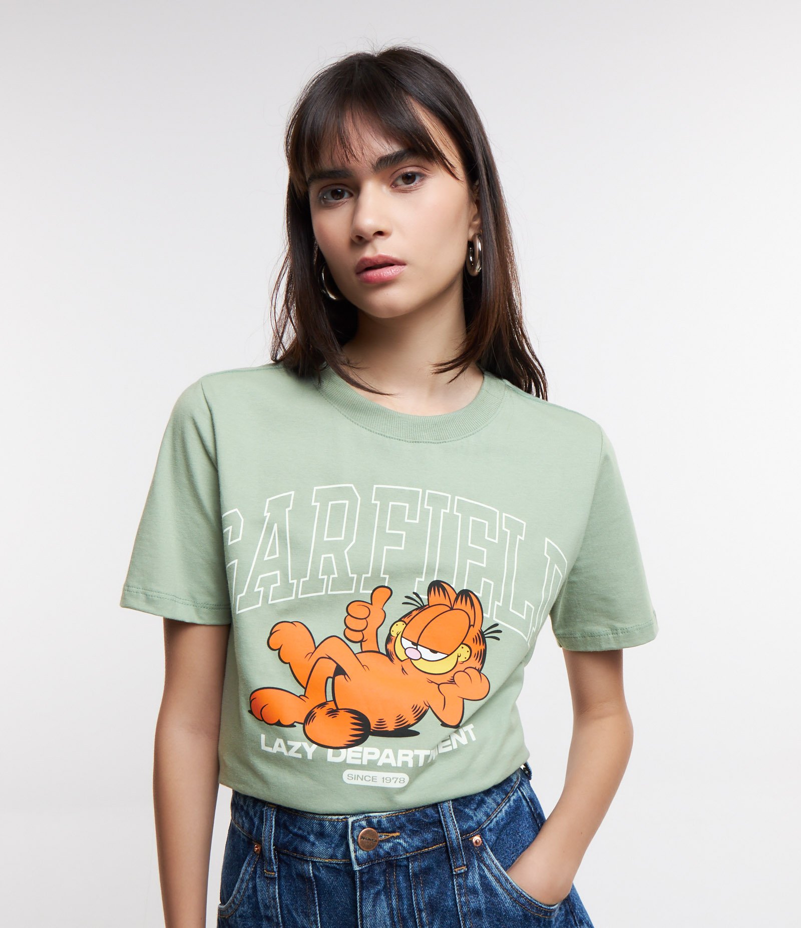 Camiseta em Algodão Estampa Garfield Verde 1