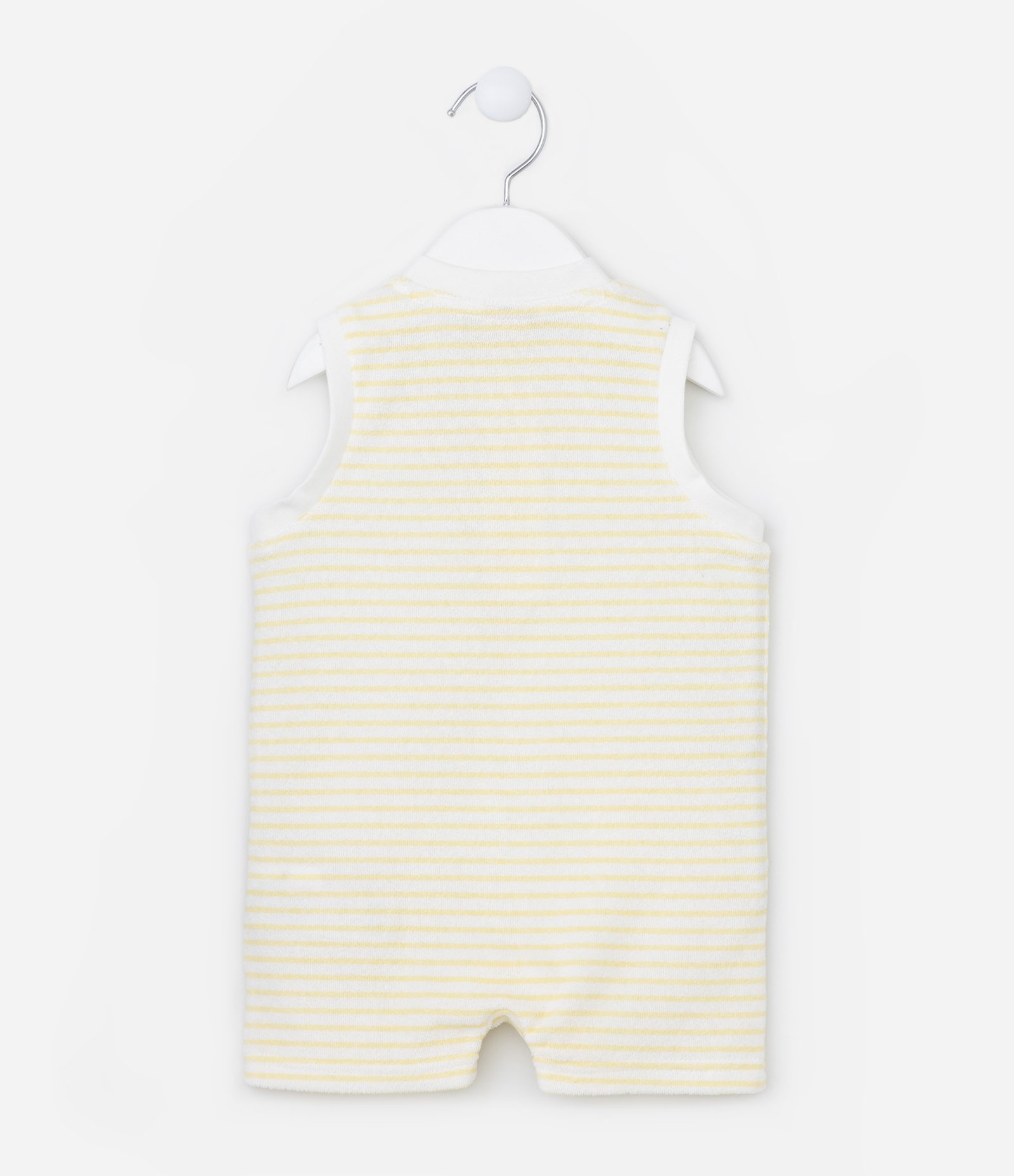 Macacão Infantil com Abertura Frontal Listrado com Estampa Caranguejos - Tam 0 a 18 Meses Amarelo/Branco 2