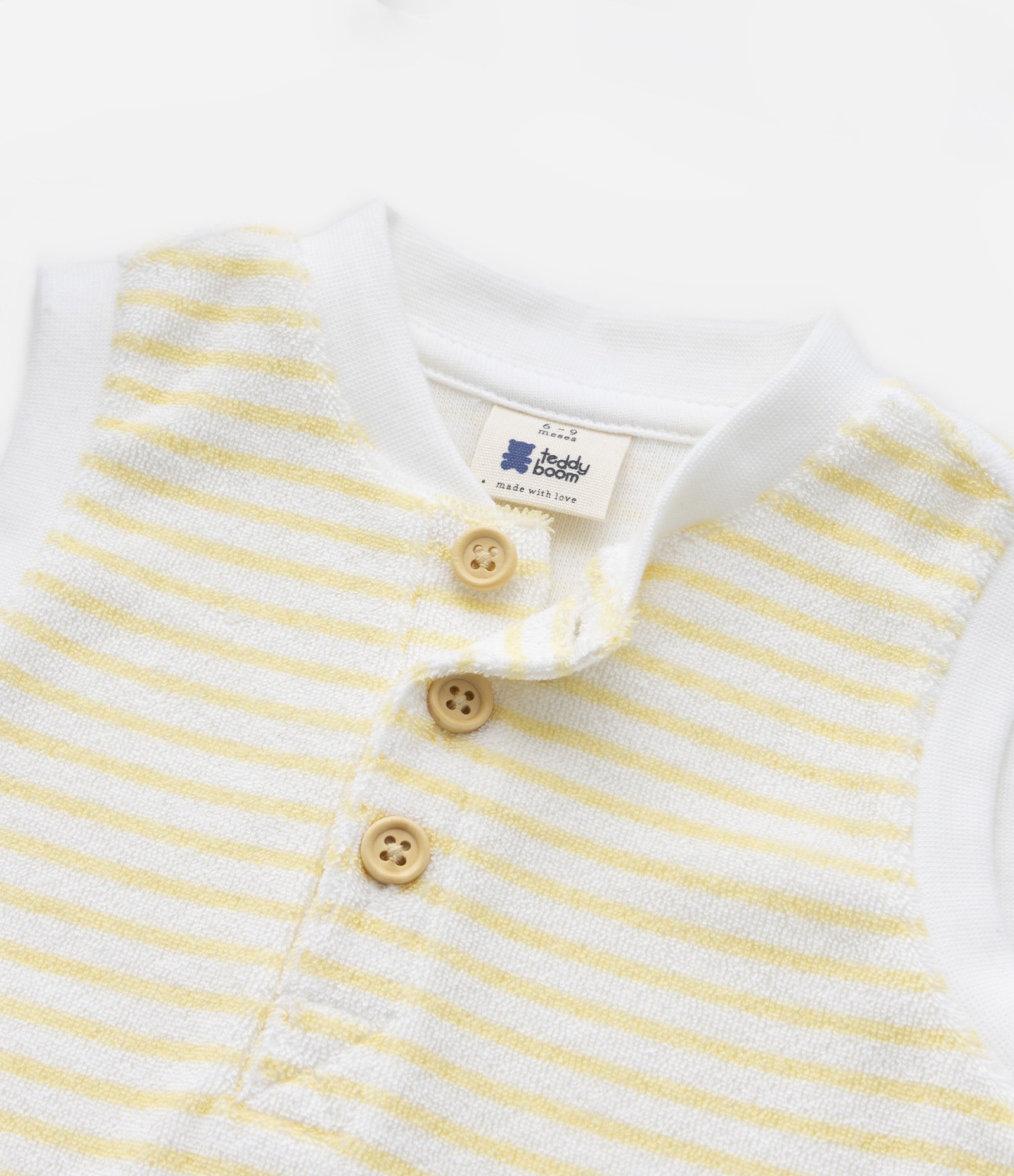 Macacão Infantil com Abertura Frontal Listrado com Estampa Caranguejos - Tam 0 a 18 Meses Amarelo/Branco 4