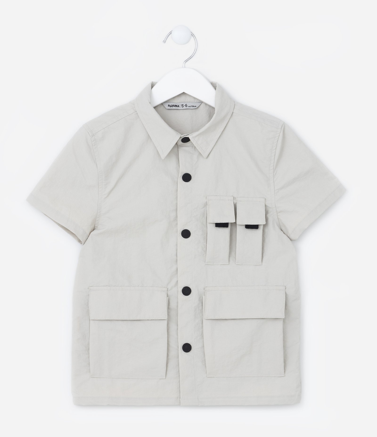 Camisa Infantil com Bolsos e Lapela - Tam 5 a 14 Anos Cinza 1