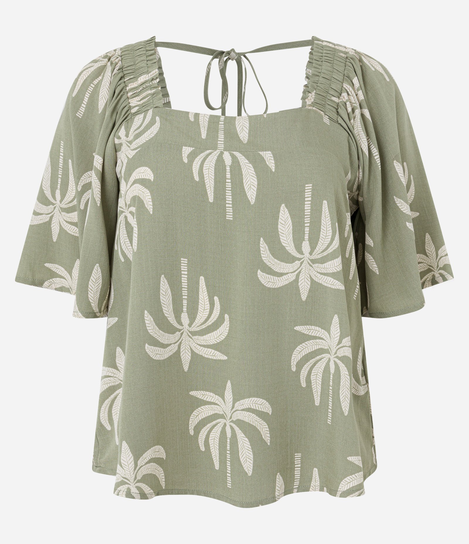 Blusa em Viscose com Manga Godê e Coqueiros Estampados Verde 6
