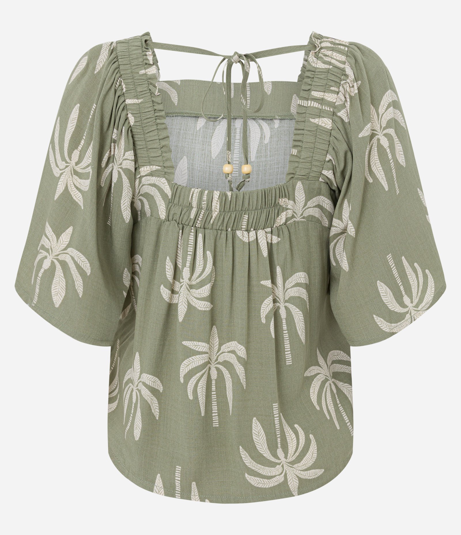 Blusa em Viscose com Manga Godê e Coqueiros Estampados Verde 8