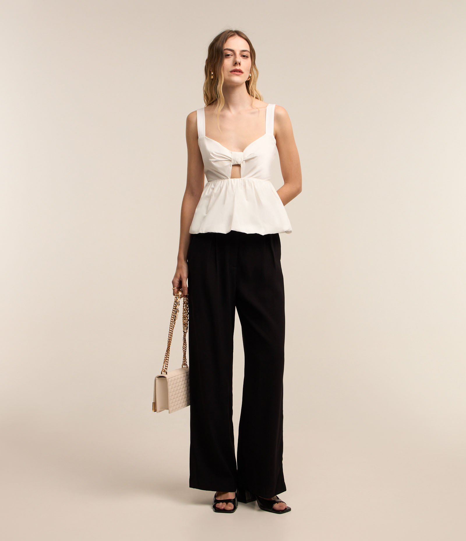 Blusa sem Manga em Tricoline com Zíper nas Costas e Babado na Barra Branco Neve 2