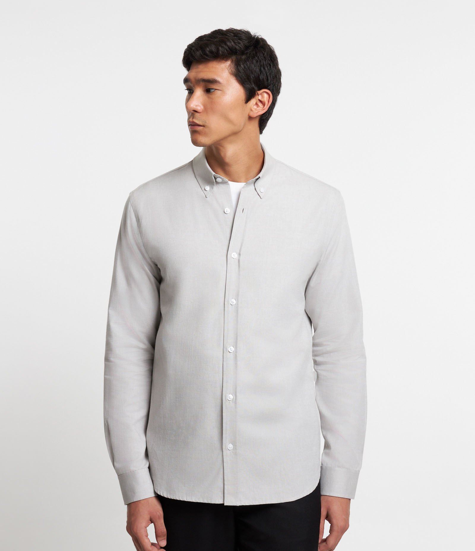 Camisa em Oxfordine com Abotoamento Frontal Cinza 1