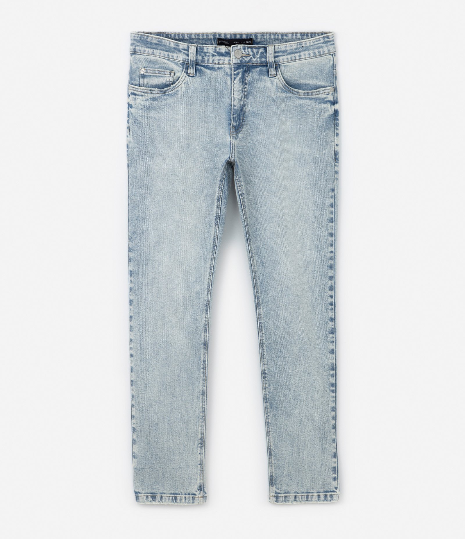 Calça Skinny Marmorizada com Lavagem Dirty Azul Claro 5