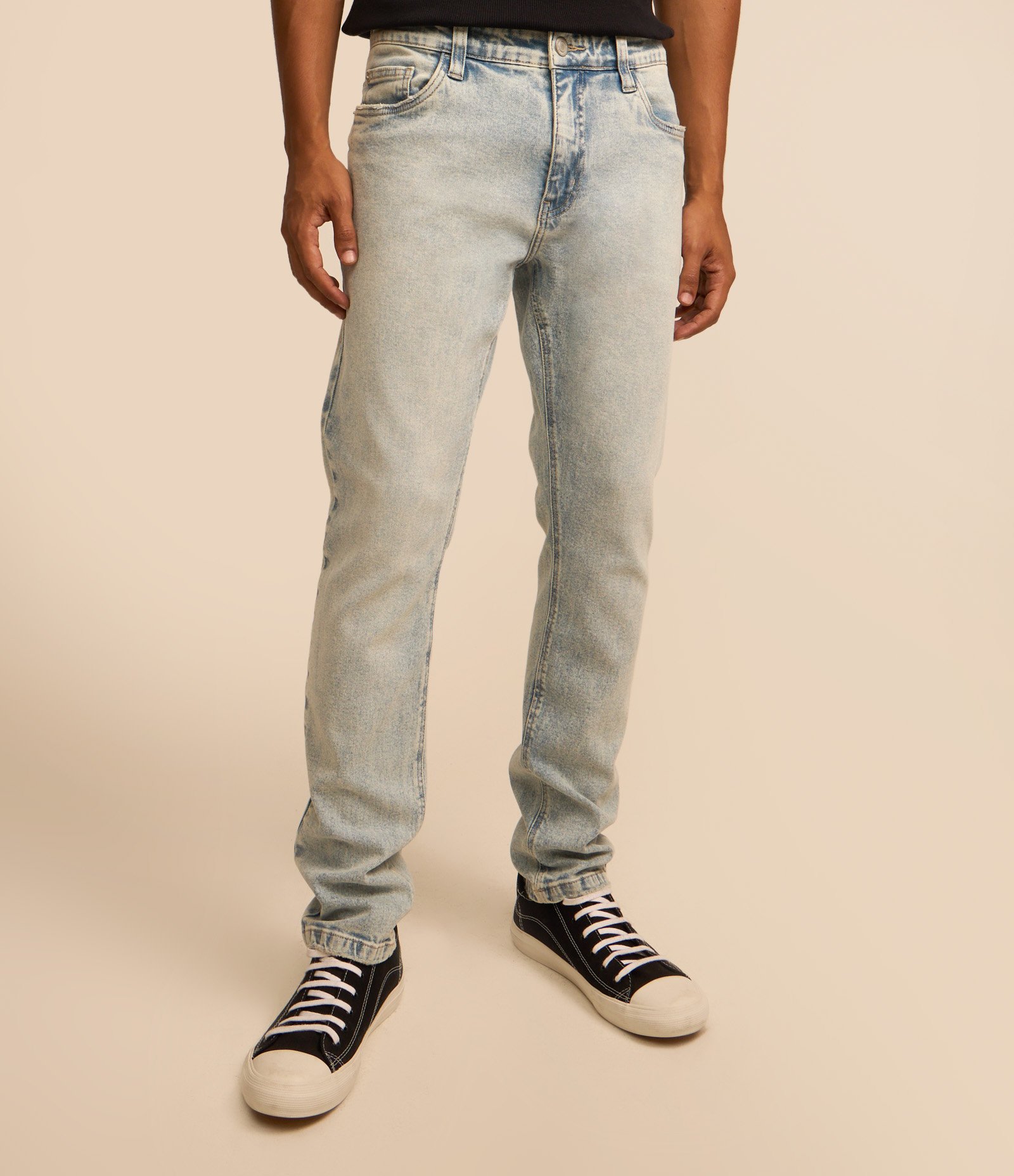 Calça Skinny Marmorizada com Lavagem Dirty Azul Claro 1