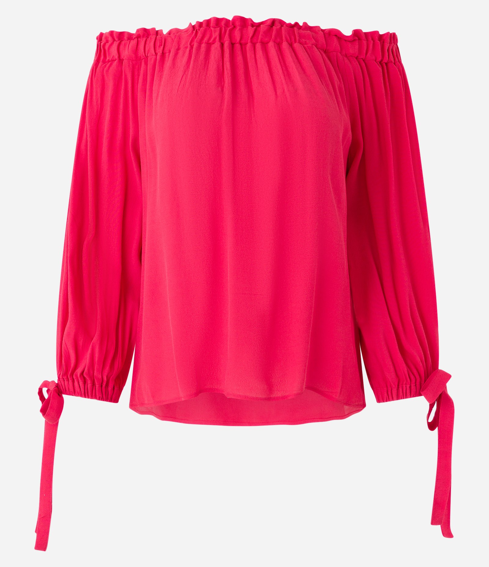 Blusa Ombro a Ombro em Viscose com Amarração no Punho Vermelho Rosado 5