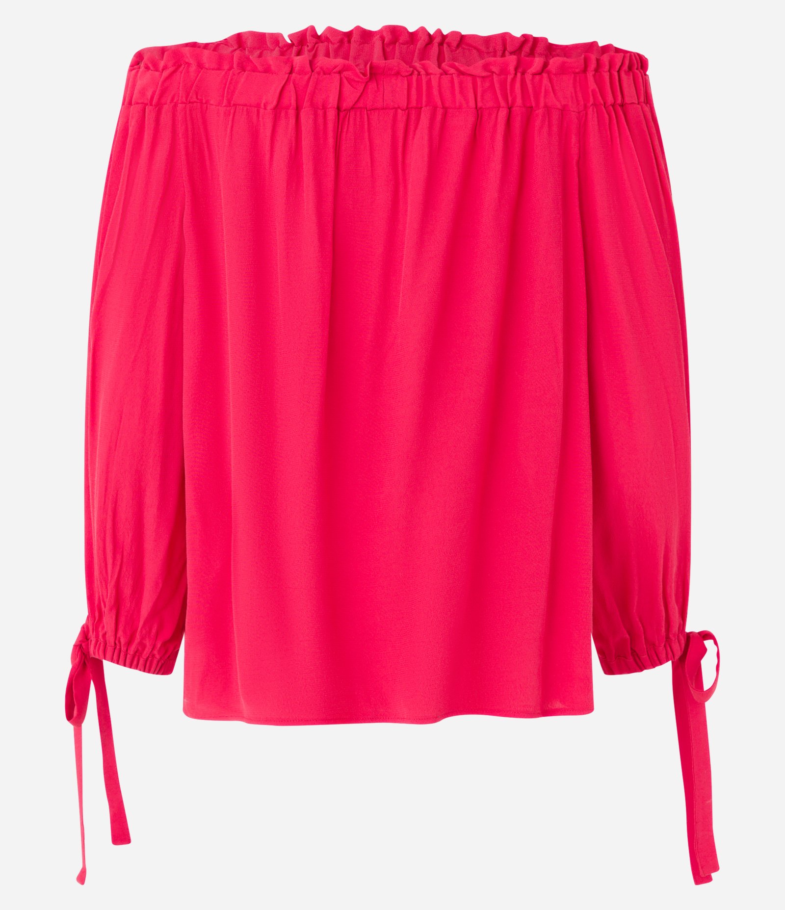 Blusa Ombro a Ombro em Viscose com Amarração no Punho Vermelho Rosado 6