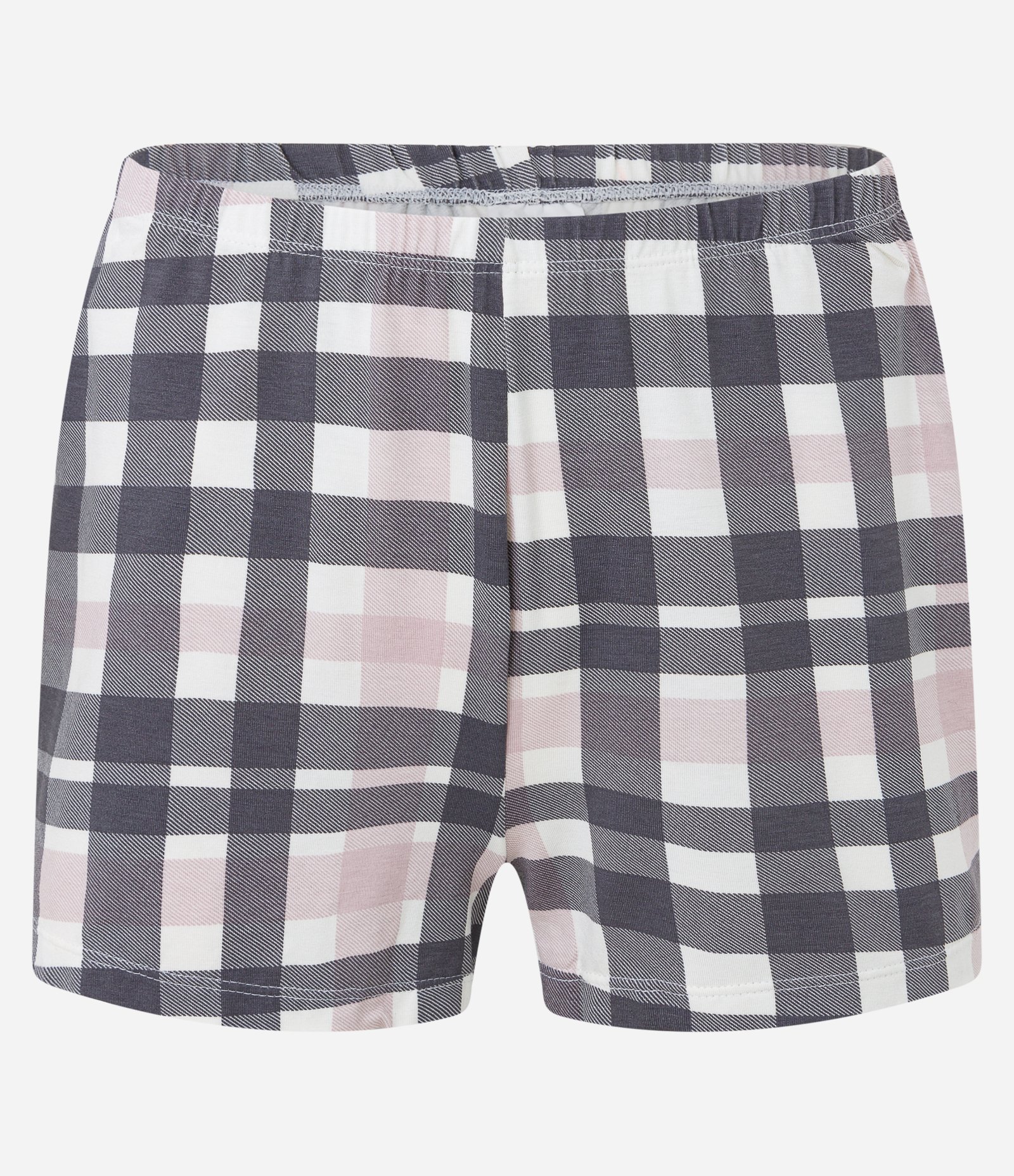 Pijama Short Doll em Viscose com Estampa Xadrez e Detalhe em Renda Cinza 7