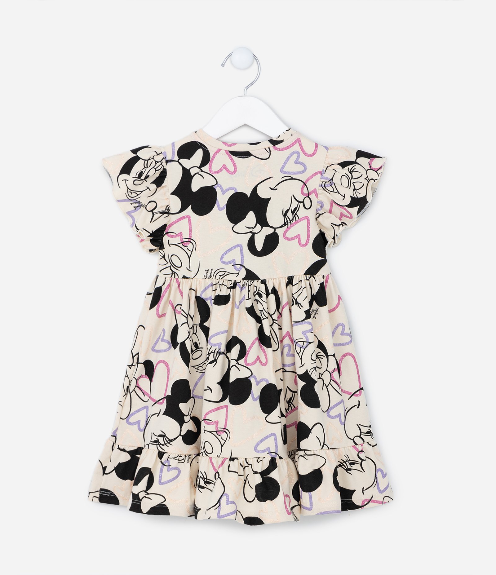 Vestido Infantil em Algodão com Babados e Estampa Minnie - Tam 1 a 6 anos Off White 2