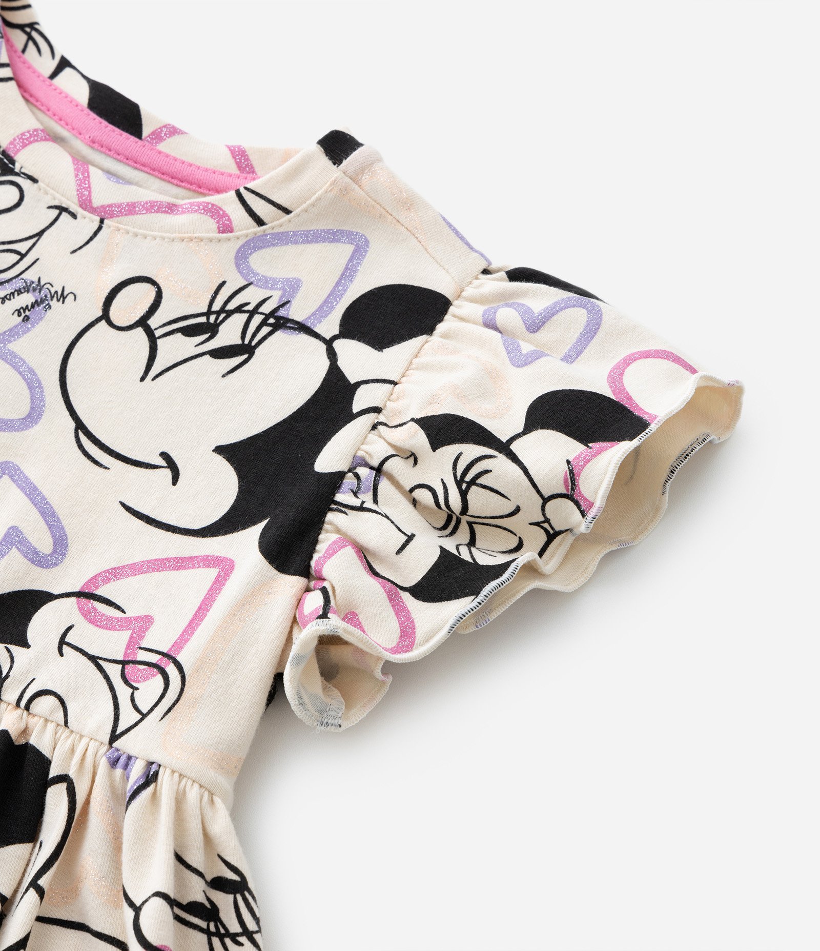 Vestido Infantil em Algodão com Babados e Estampa Minnie - Tam 1 a 6 anos Off White 4