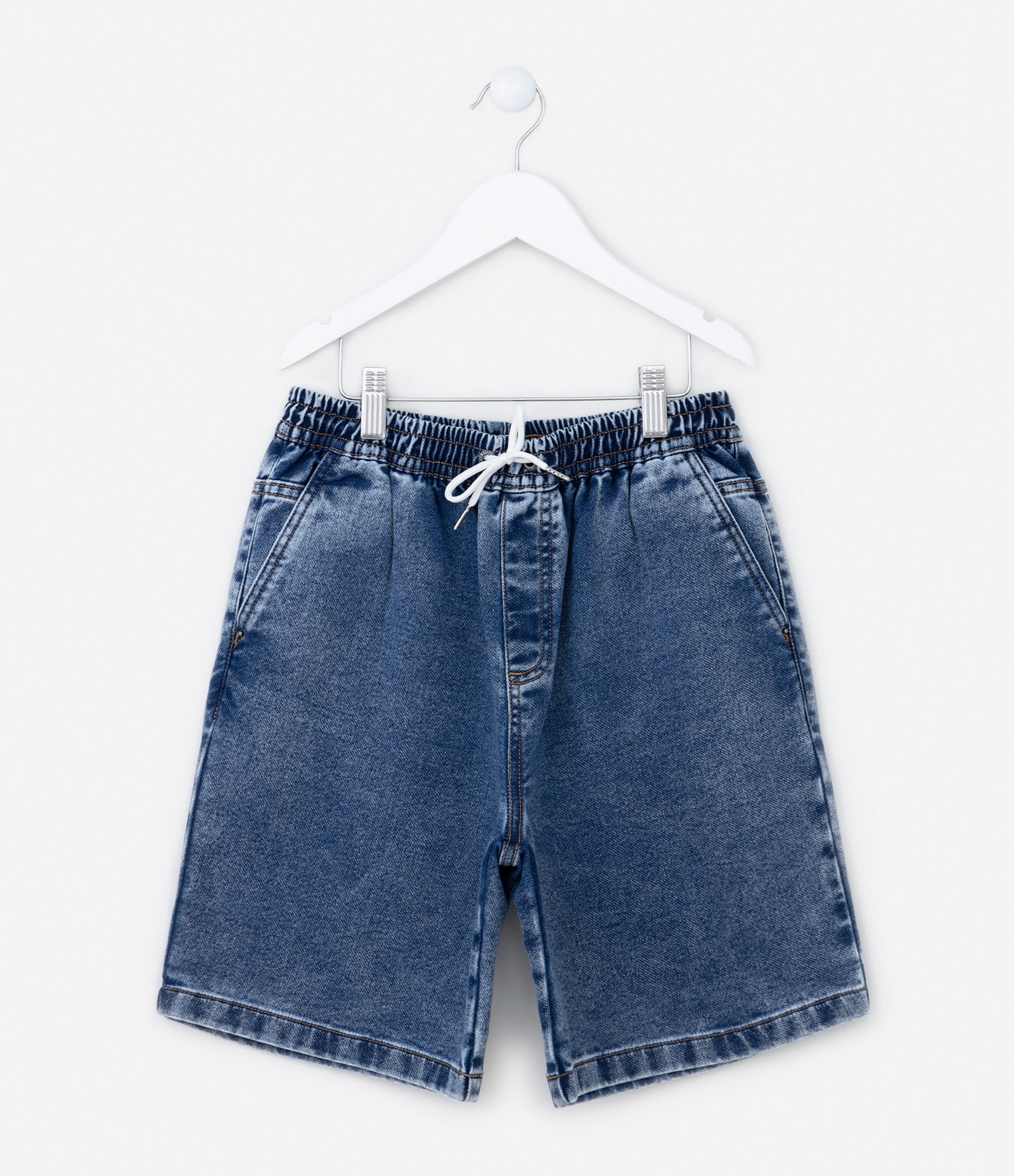 Bermuda Infantil em Jeans com Cós Elástico - Tam 5 a 14 anos Azul Escuro 1
