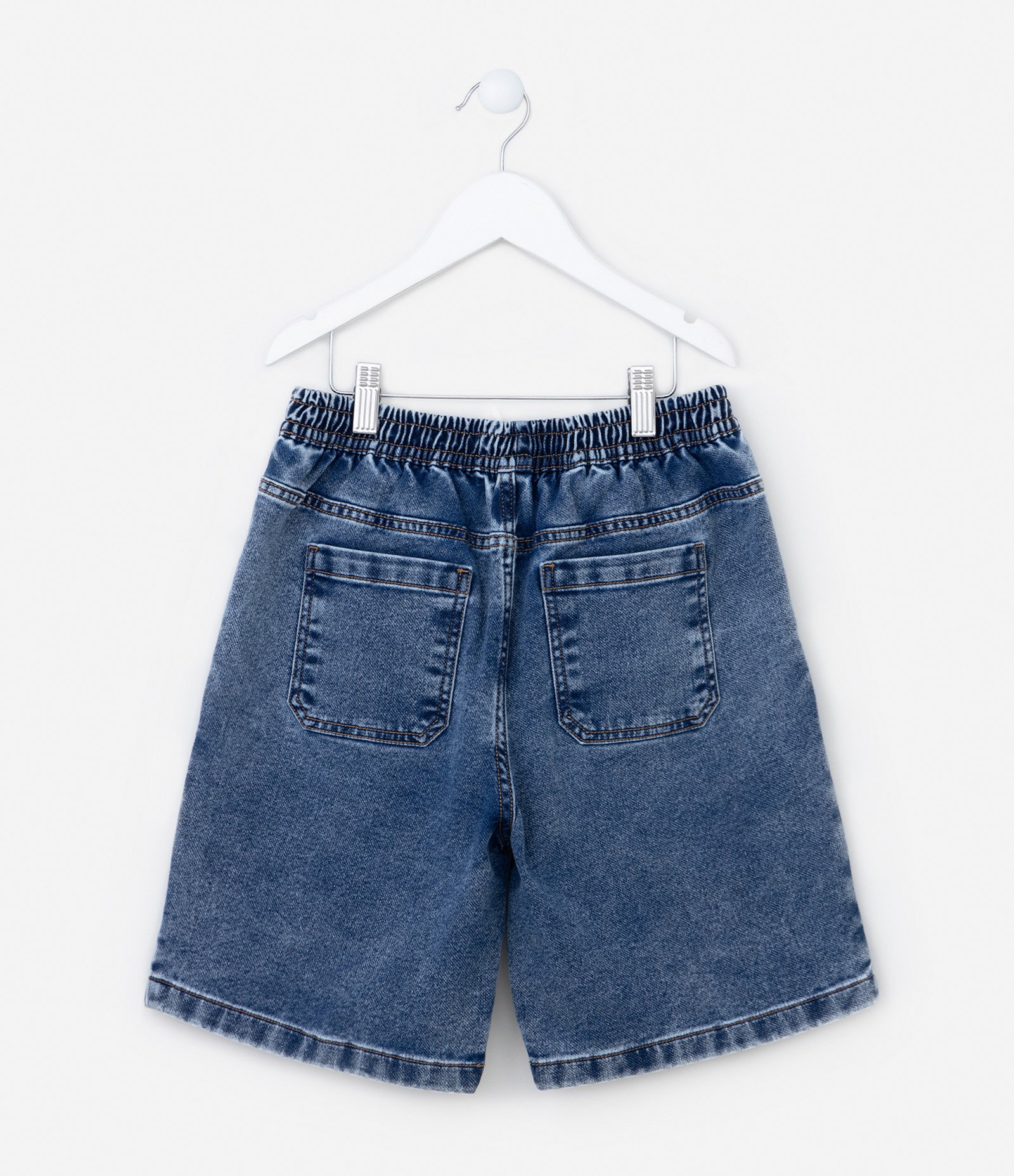 Bermuda Infantil em Jeans com Cós Elástico - Tam 5 a 14 anos Azul Escuro 2