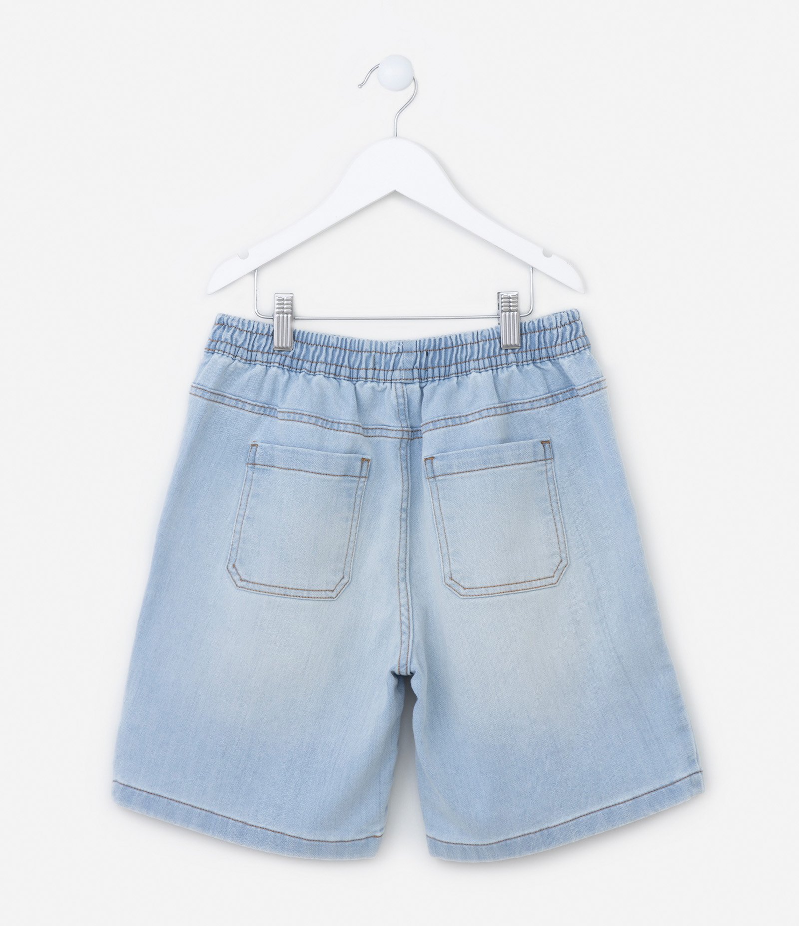 Bermuda Infantil em Jeans com Cós Elástico - Tam 5 a 14 anos Azul Claro 2