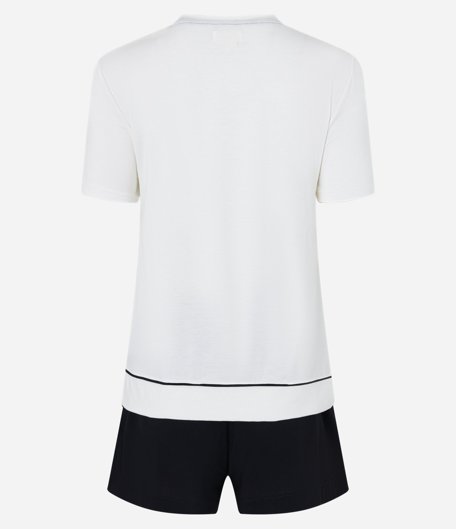 Pijama Short Doll com Bolsinho e Viés Contrastante Preto/Off White 6