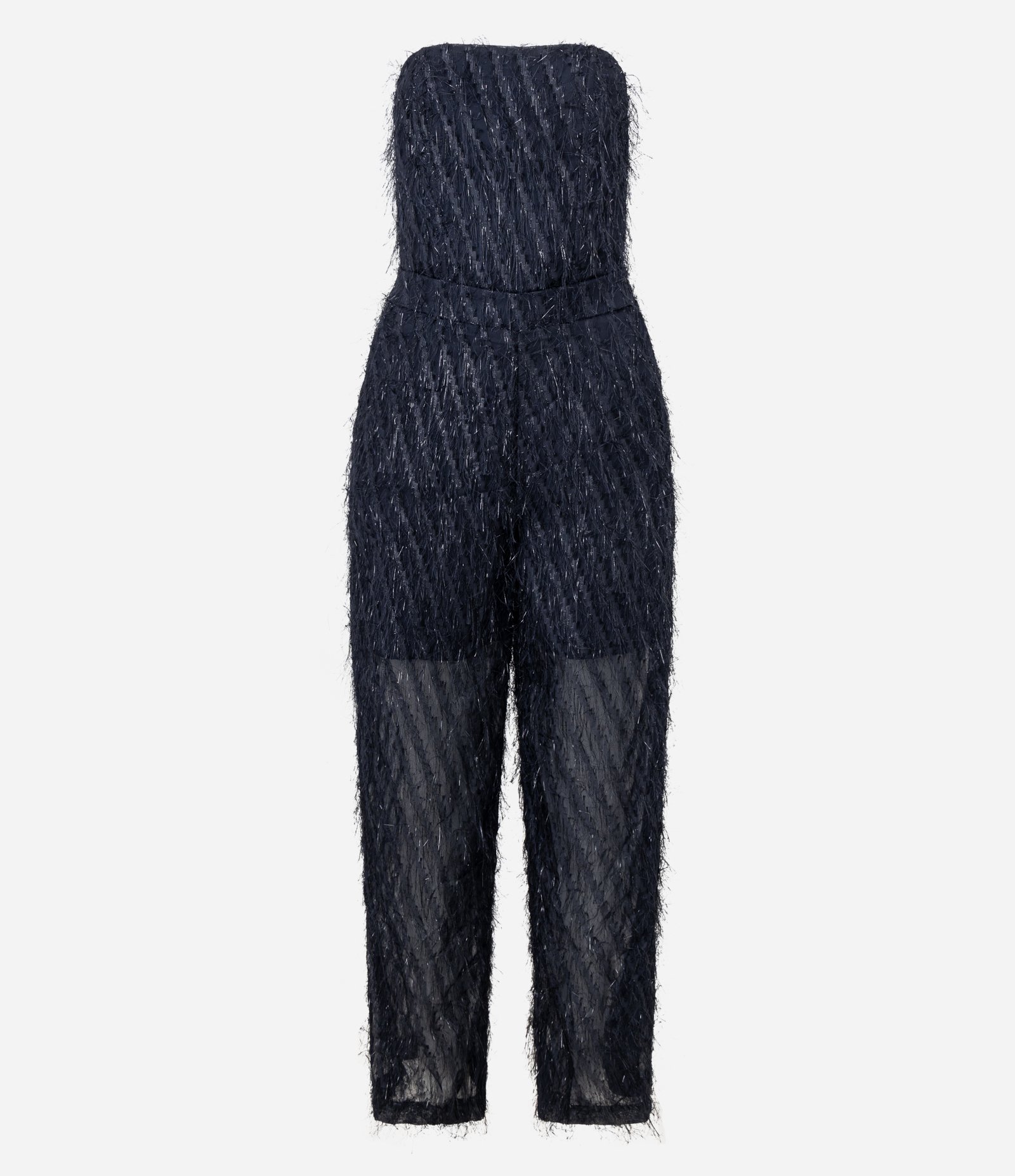 Macacão Wide Leg Tomara Que Caia em Chiffon com Pelos Azul 6