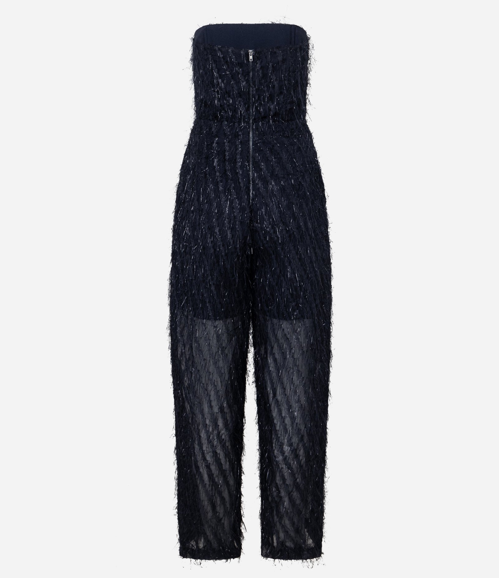 Macacão Wide Leg Tomara Que Caia em Chiffon com Pelos Azul 8