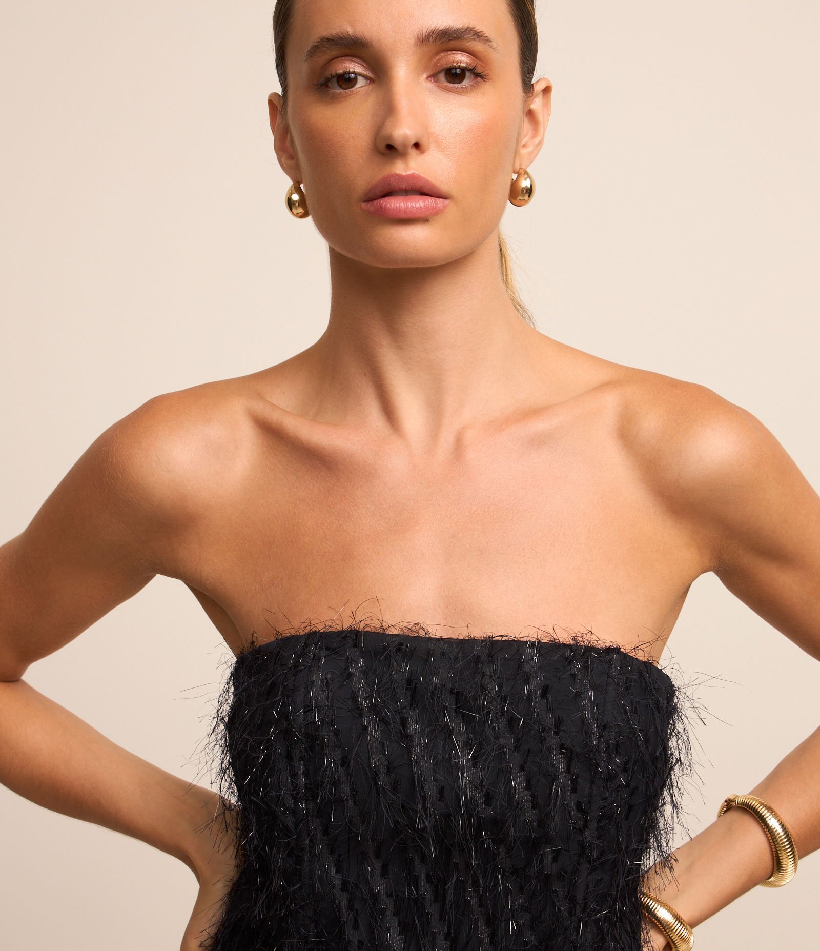 Macacão Wide Leg Tomara Que Caia em Chiffon com Pelos Azul 3