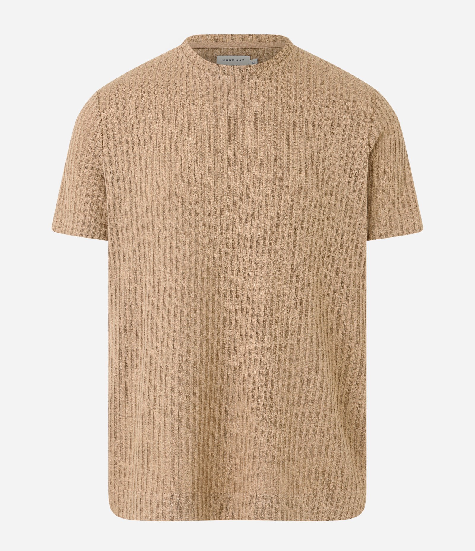 Camiseta Regular com Textura Canelada e Barra Larga Marrom Caramelo 6