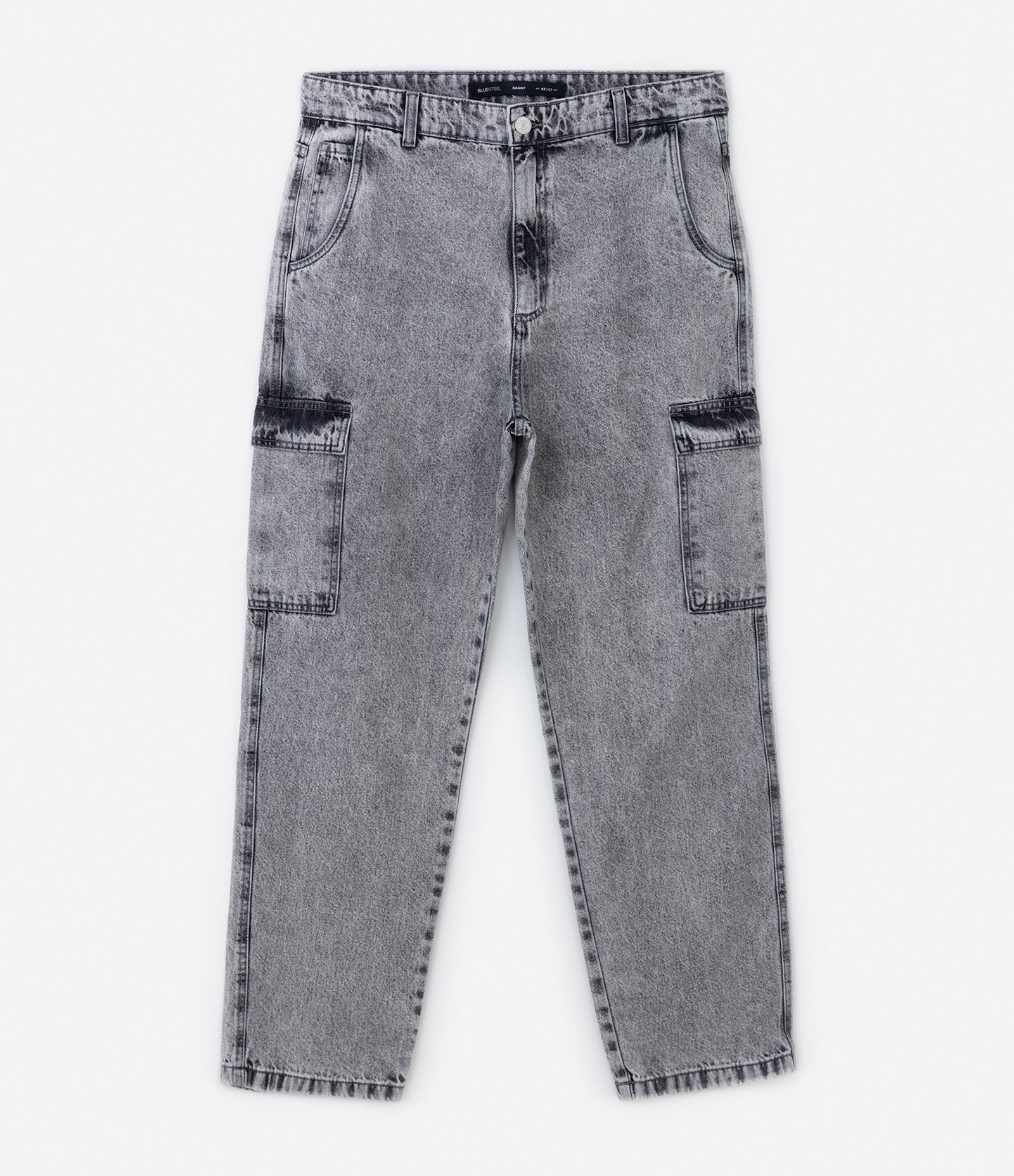 Calça Jeans Baggy com Bolsos Cargo Cinza 6