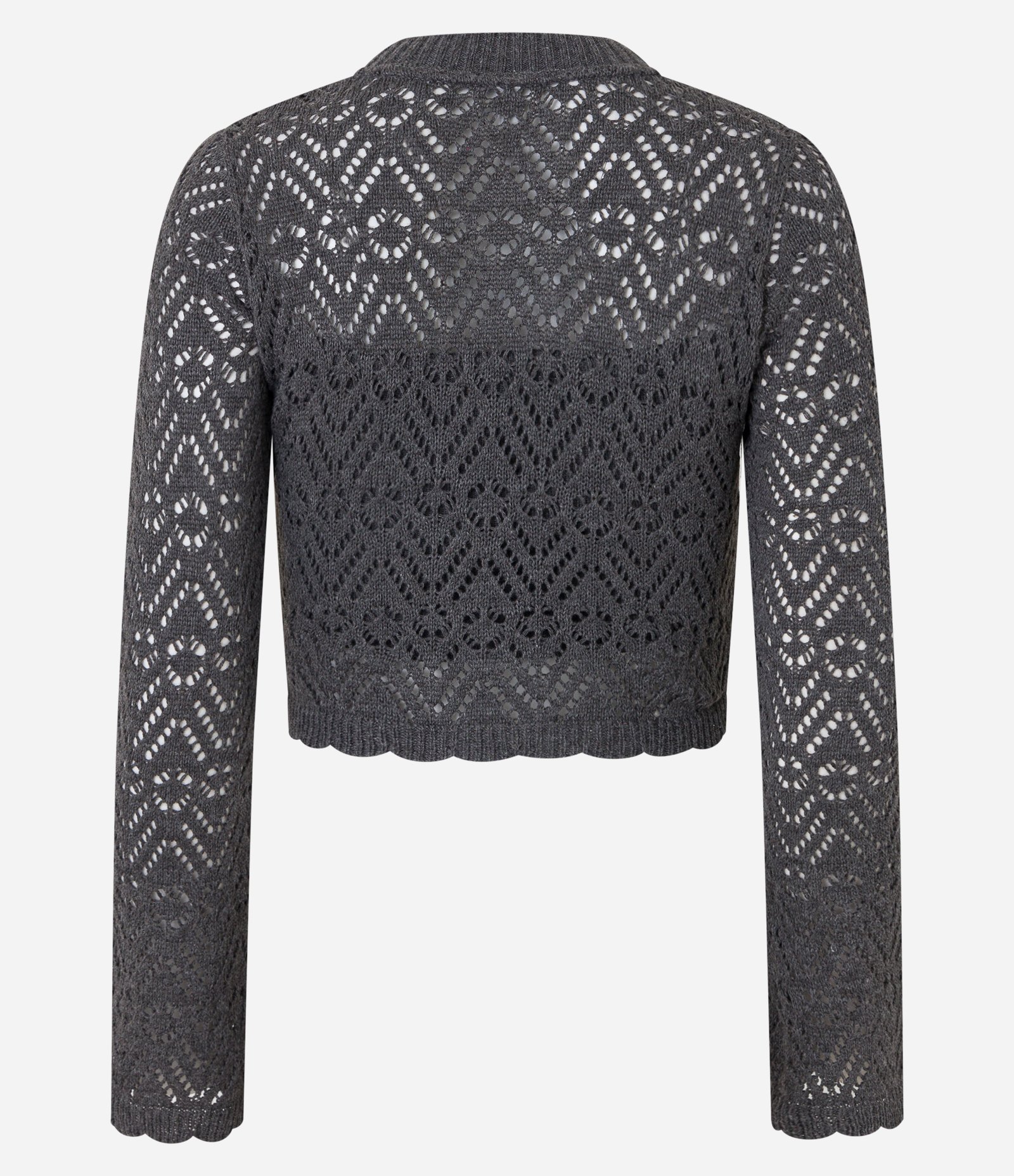 Blusa Manga Sino em Tricô com Ponto Crochê Cinza 7