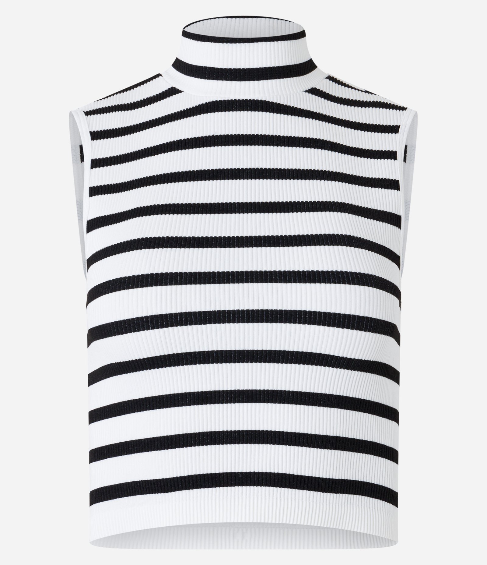 Blusa sem Manga em Seamless com Golinha Alta e Listras Branco 4