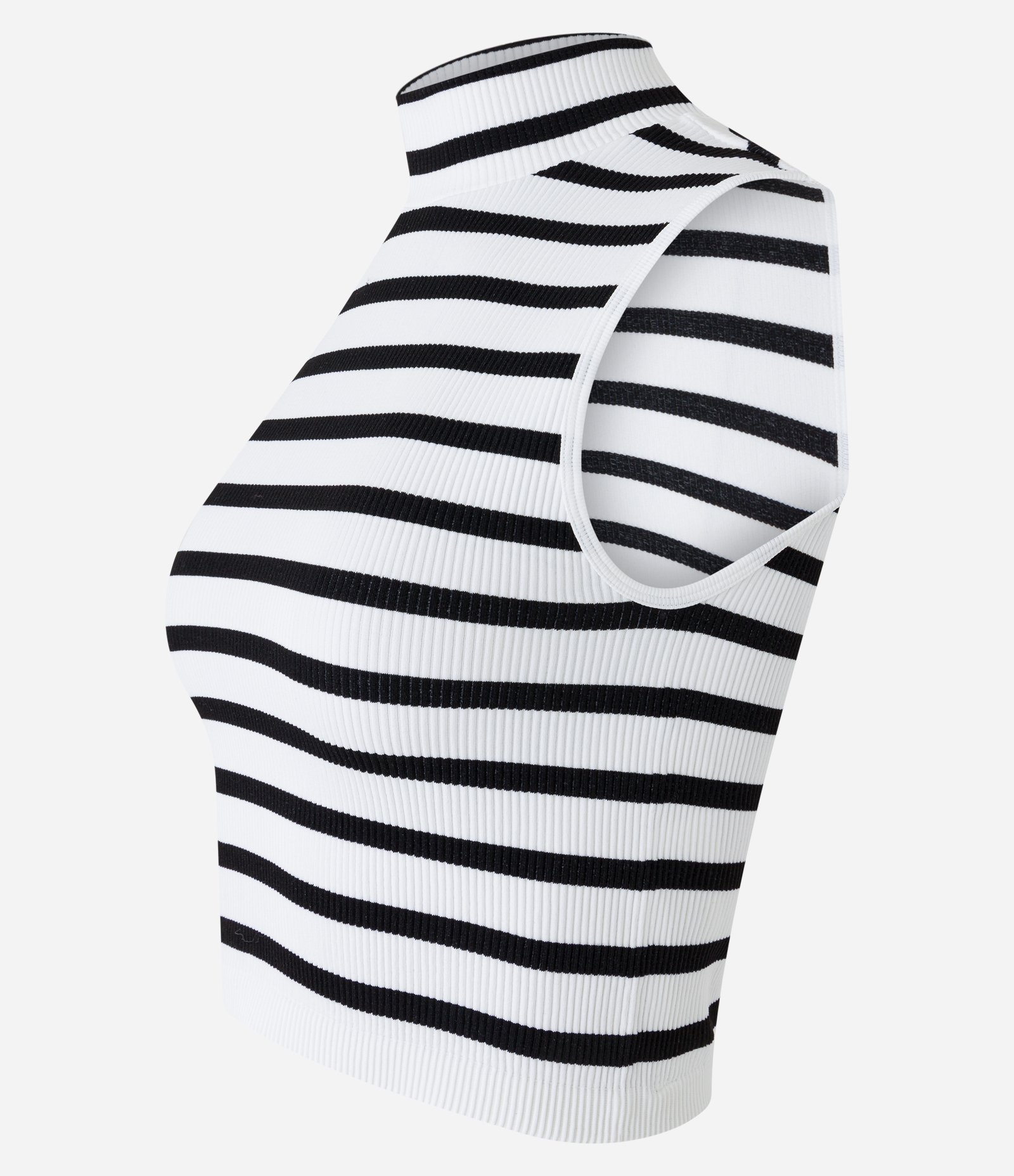 Blusa sem Manga em Seamless com Golinha Alta e Listras Branco 5