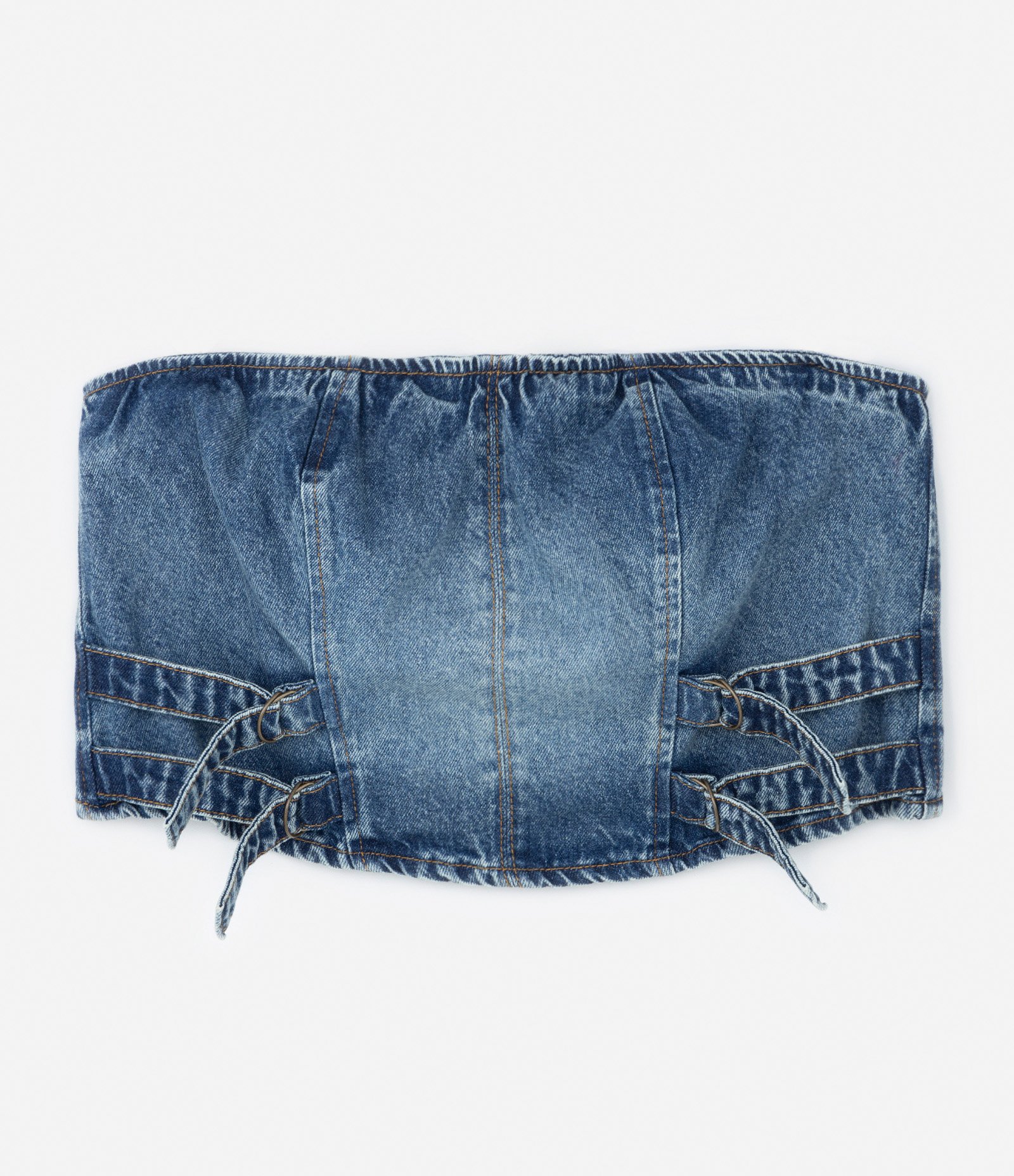 Top sem Alças em Jeans com Fivelas Curve & Plus Size Azul Jeans 6