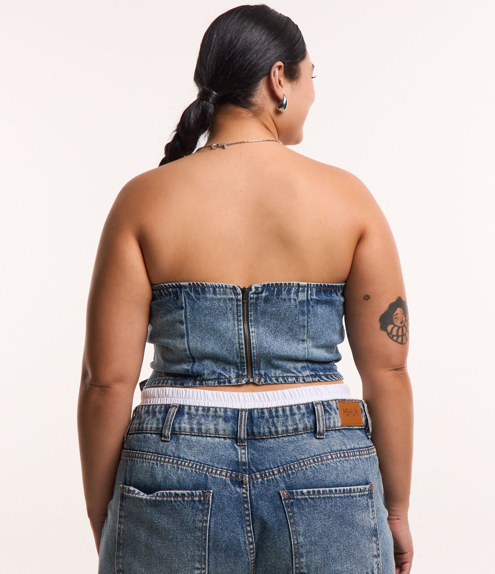 Top sem Alças em Jeans com Fivelas Curve & Plus Size Azul Jeans 5