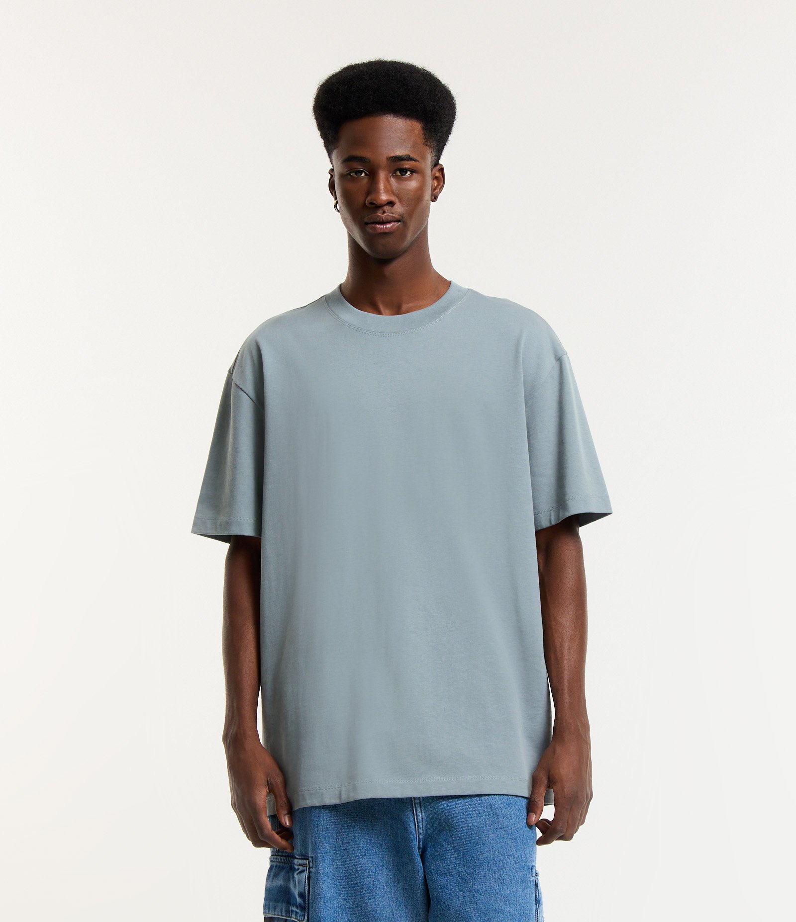 Camiseta Relaxed em Algodão com Efeito Pesado Cinza 4