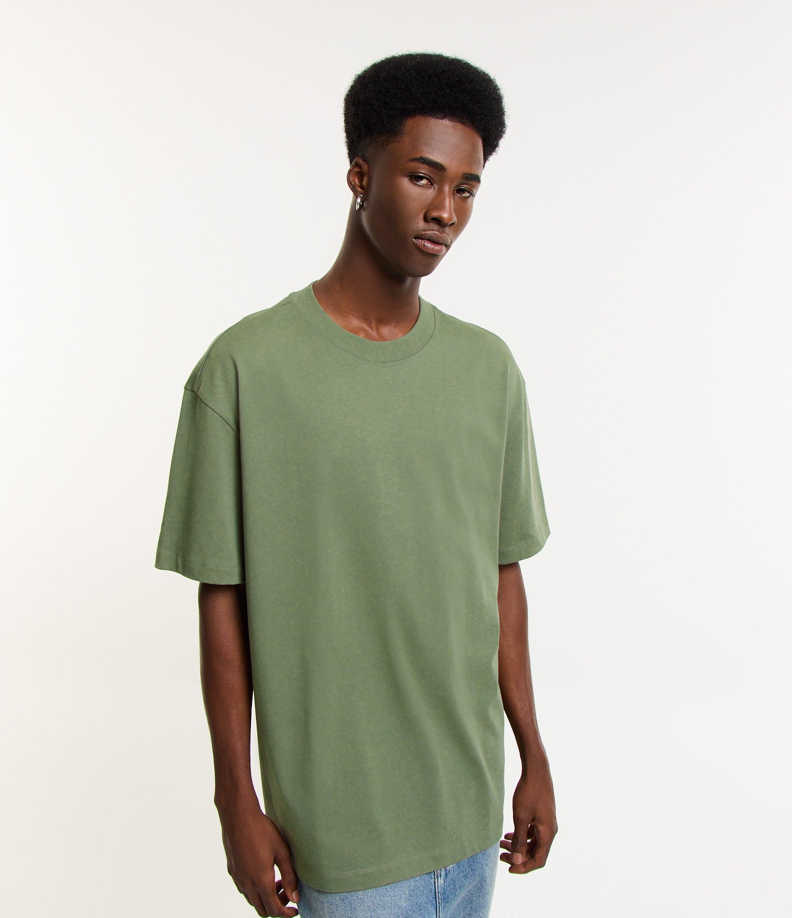 Camiseta Relaxed em Algodão com Efeito Pesado Verde 1