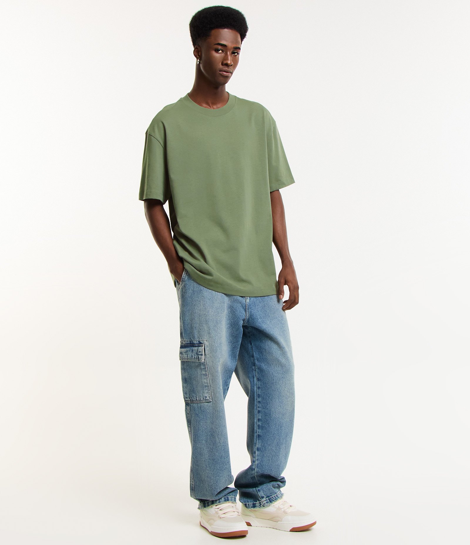 Camiseta Relaxed em Algodão com Efeito Pesado Verde 2