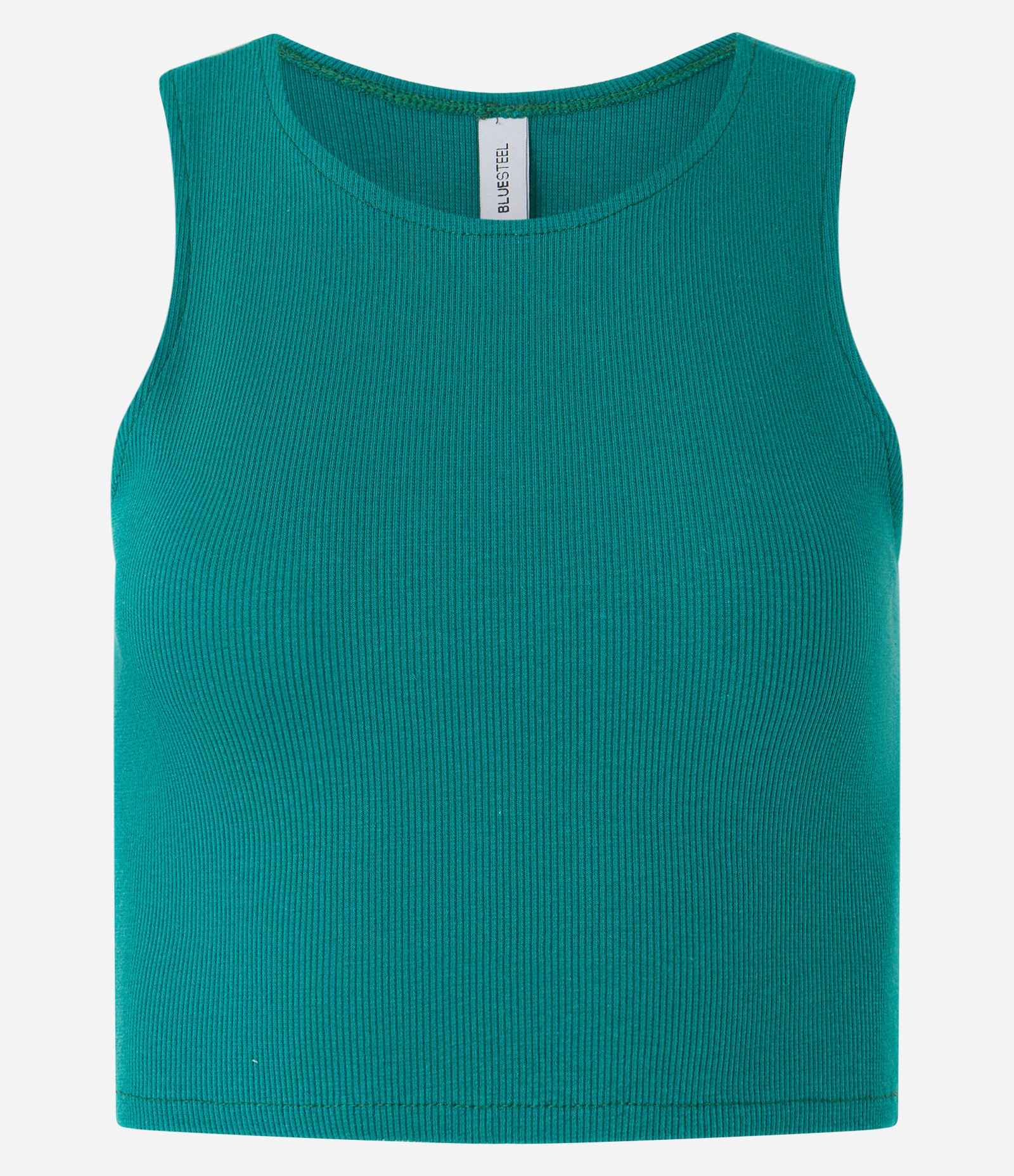 Blusa Cropped sem Manga em Algodão com Textura Canelada Verde Escuro 5
