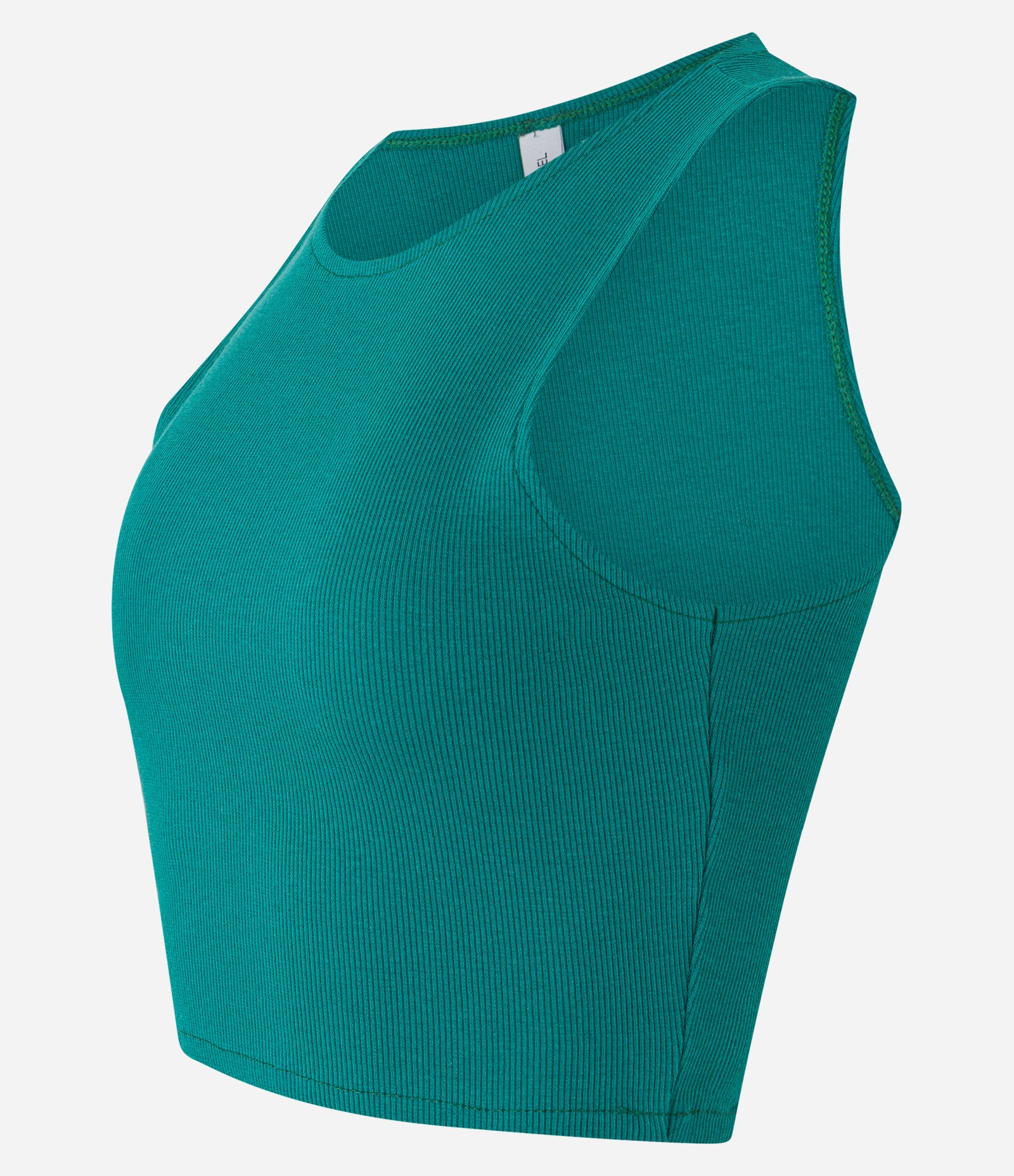 Blusa Cropped sem Manga em Algodão com Textura Canelada Verde Escuro 6
