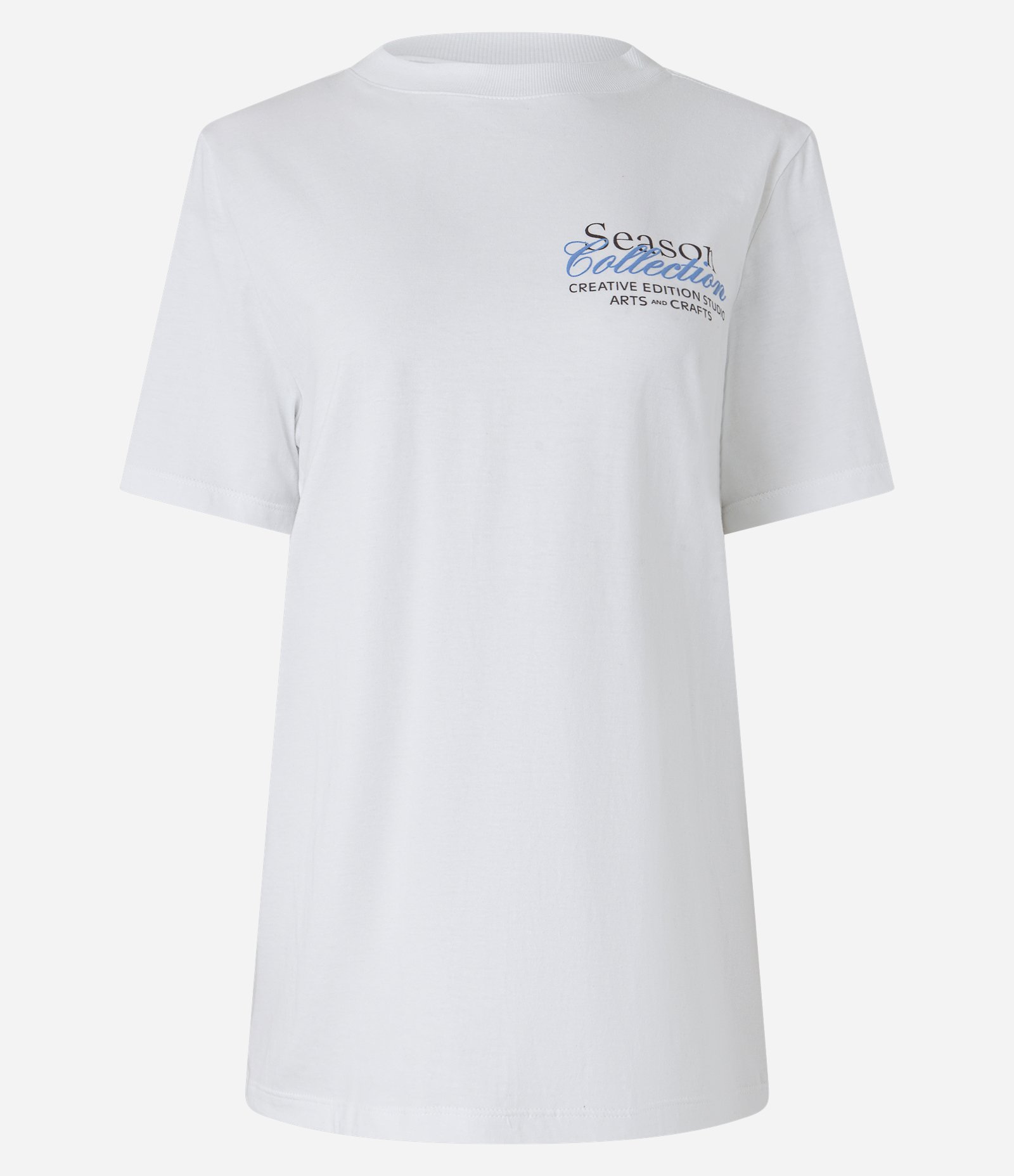 Camiseta Alongada em Algodão e com Lettering The Season Branco 7