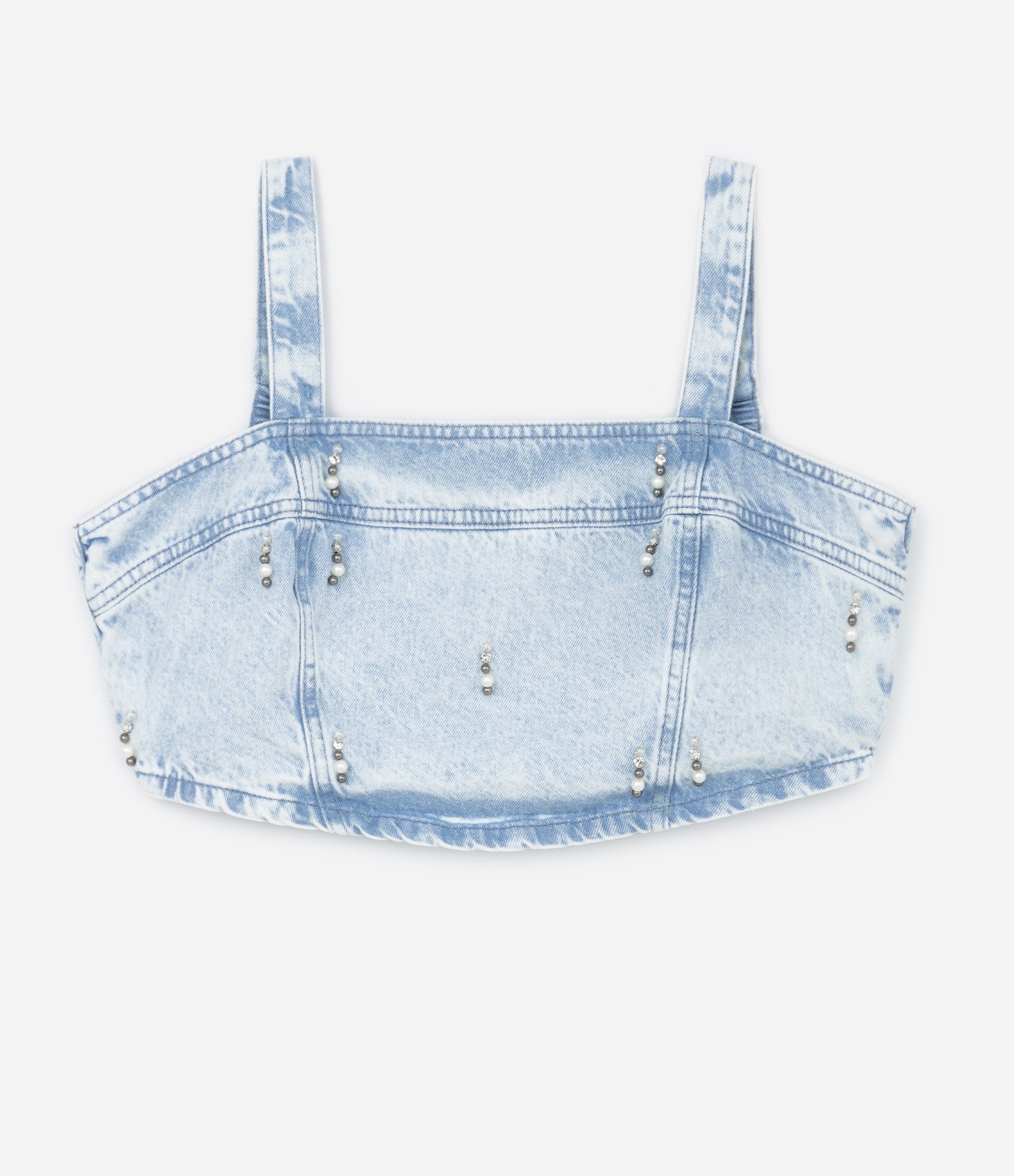 Top Cropped em Jeans com Aplicações Curve & Plus Size Azul 4