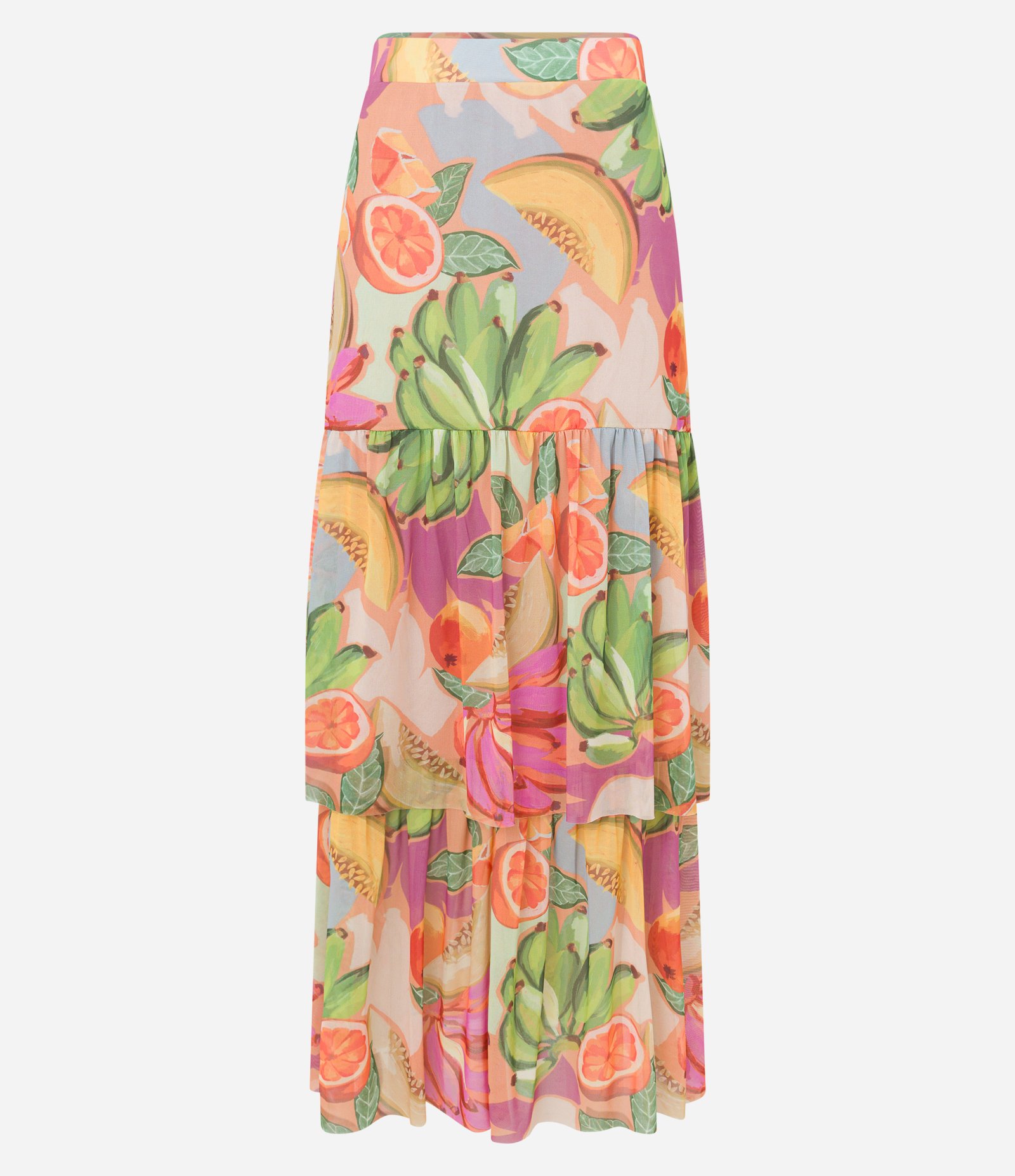 Saia Midi em Tule com Camadas e Estampa de Frutas Laranja 6