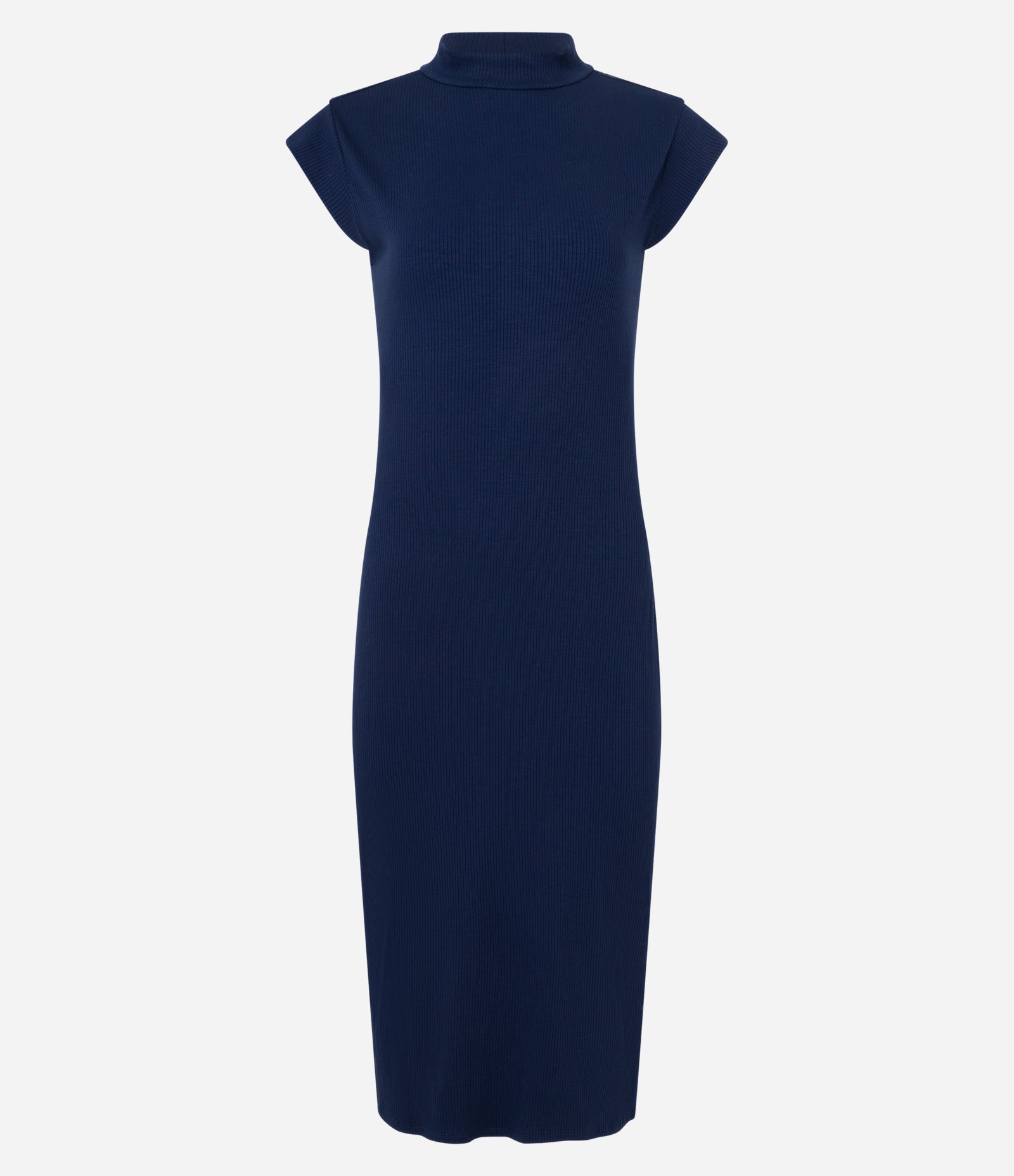 Vestido Midi Sem Manga em Ribana com Gola Alta Azul 6